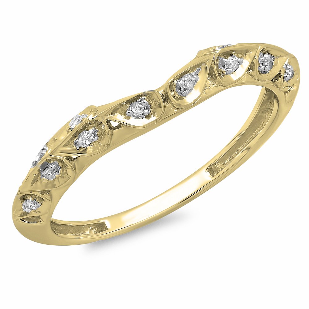 Dazzlingrock 0.10 CTTW 10K Solid Gold Round Diamond Women's Anniversary Wedding Stackable Matching Band Ring - Perfect for Bridal Sets, Engagement Ring Enhancers & Special Occasion Jewelry Gifts