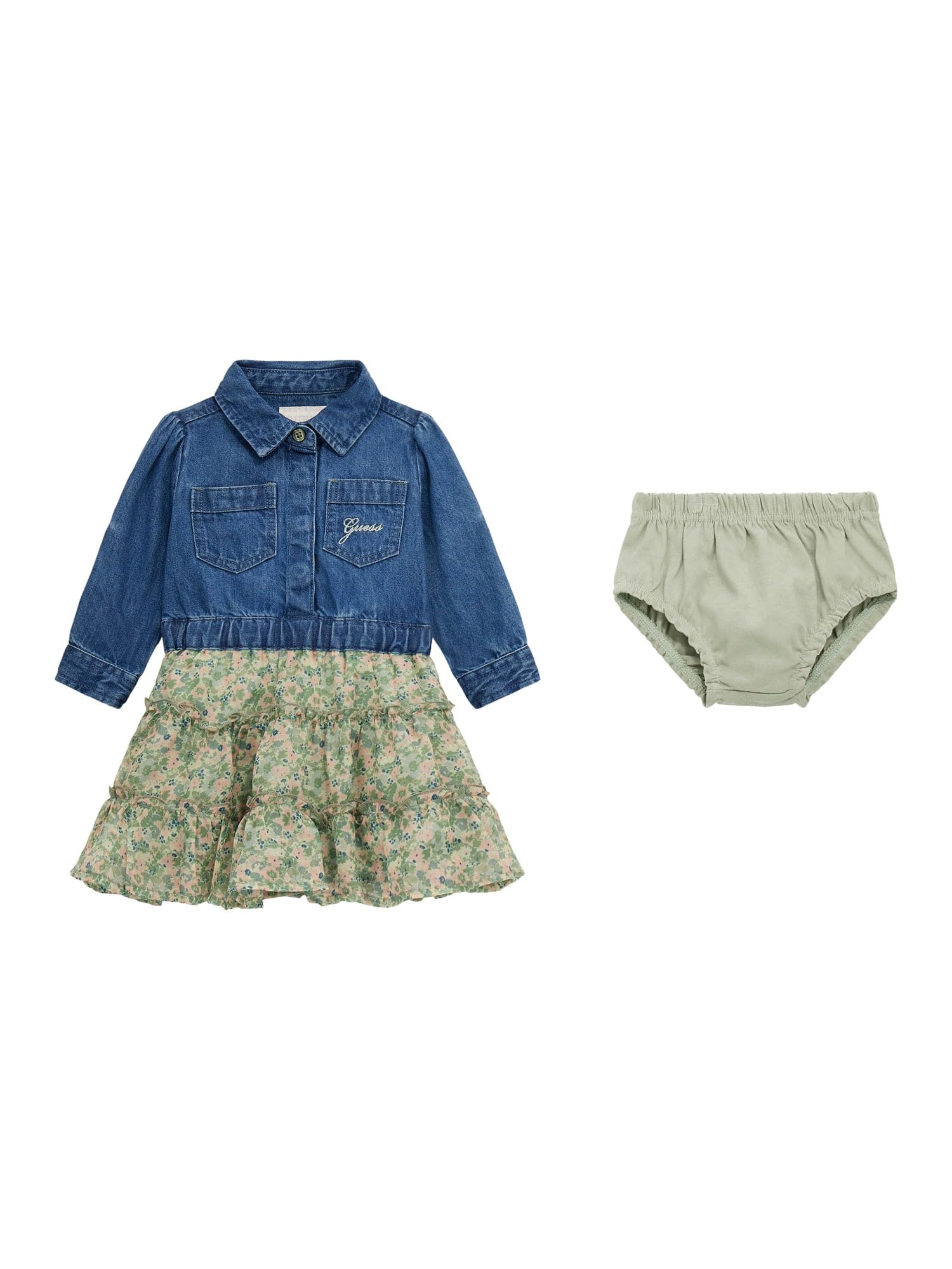 GUESS Baby Girls' Mixed Fabric Dress & Panty Set - Cute Outfits for Toddlers, Birthday, Photo Shoots & Special Occasions