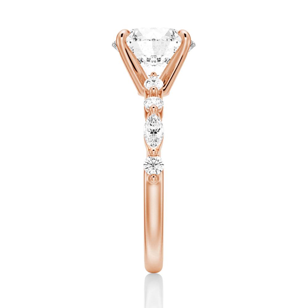 Exquisite Round Cut Engagement Ring with Marquise Accents - Perfect for Proposals, Weddings & Anniversary Gifts | 14K Gold & Diamond Jewelry