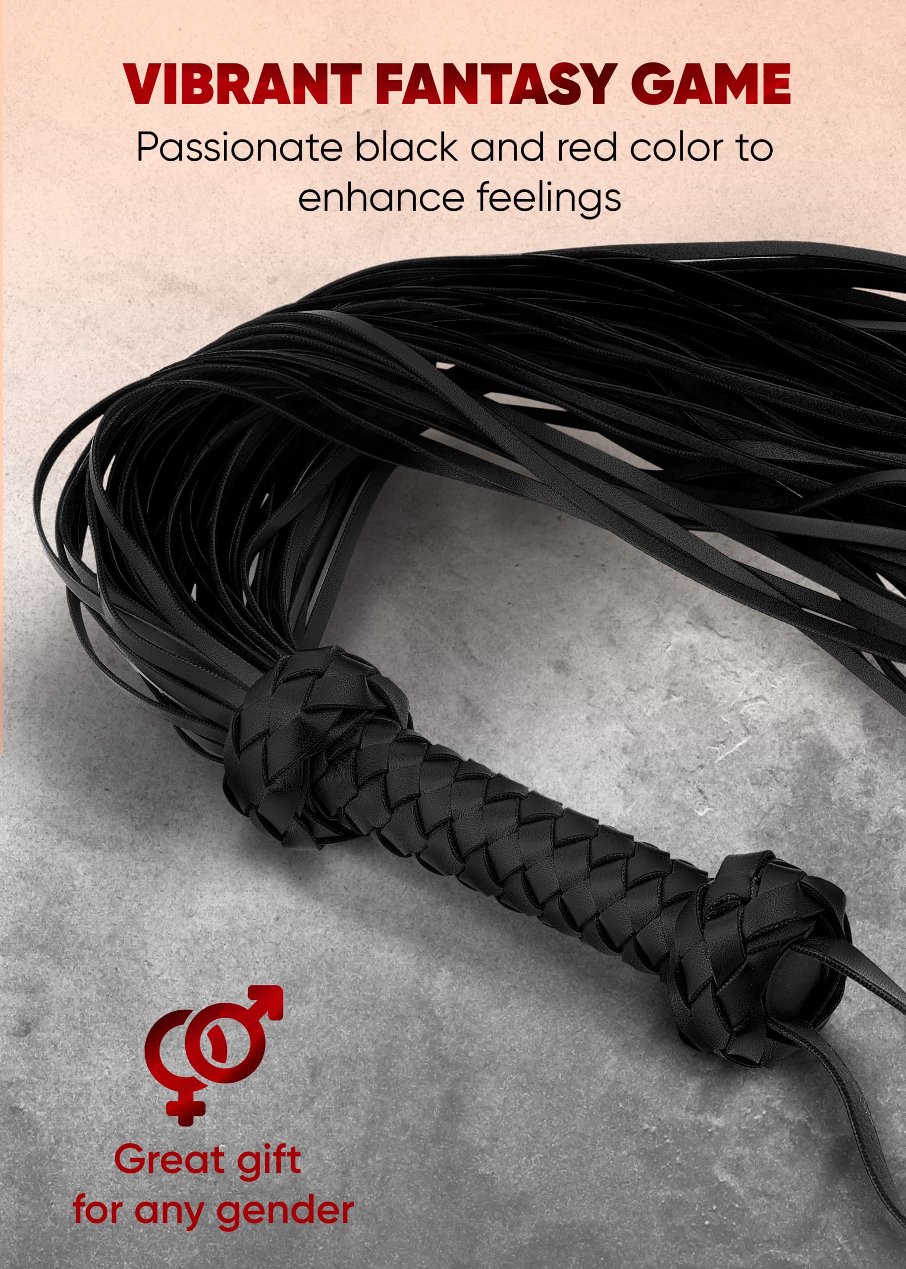 Premium BDSM Flogger - 30 Inch Black Leather Whip for Adult Play, Spanking & Sensation Play | Durable Fetish Toy for Couples & BDSM Enthusiasts | Perfect for Roleplay, Bondage & Sensory Exploration