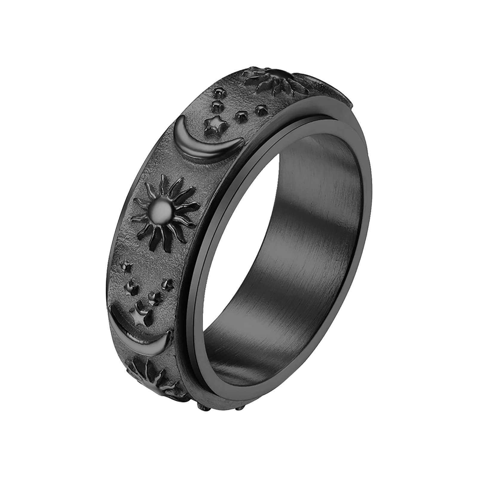 Stainless Steel Anxiety Ring for Stress Relief - Sun & Moon Design