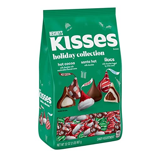 HERSHEY'S Hugs & Kisses Holiday Assorted Milk Chocolate and Creme Candy - 32 oz Bulk Bag for Christmas Gifts, Stocking Stuffers & Party Favors
