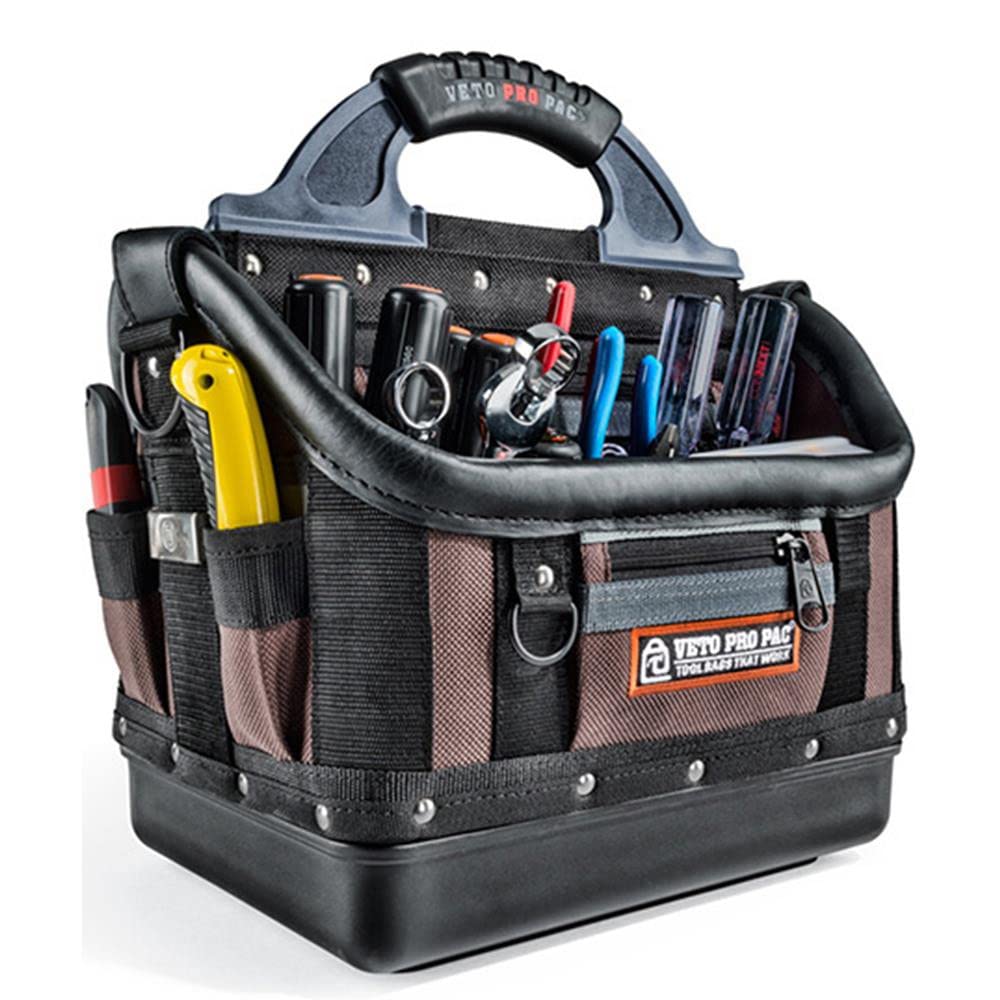 Veto Pro Pac OT-LC Heavy Duty Open Top Tool Bag for Electricians, Mechanics & Contractors - Durable Work Tool Organizer with Multiple Pockets for Job Site & Workshop Use