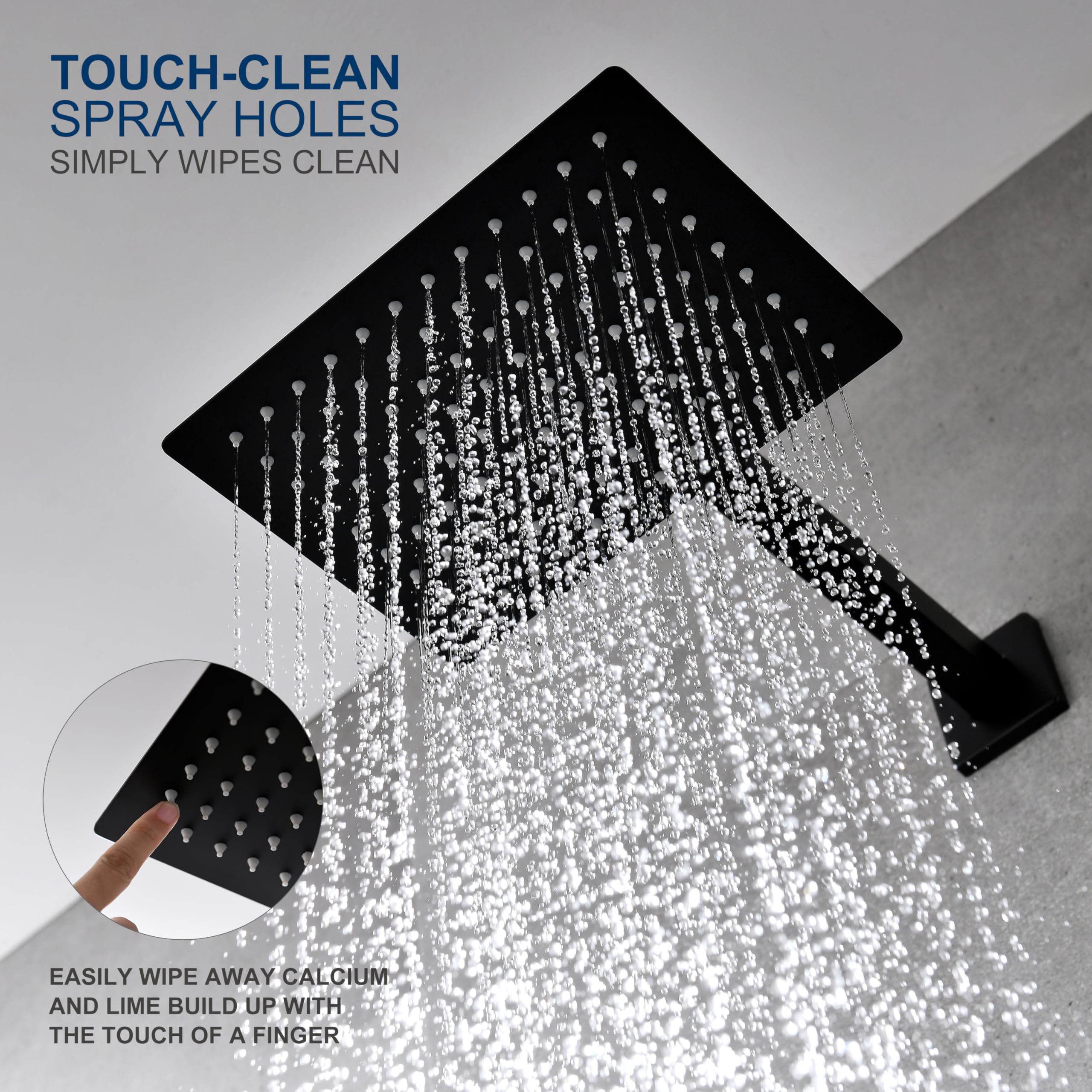 Kenes Matte Black Square Shower Faucet Set with Single-Spray Wall Mount Shower Head & Valve Included (Model KE-6024B-2) - Perfect for Modern Bathroom Renovations and Spa-Like Shower Experiences