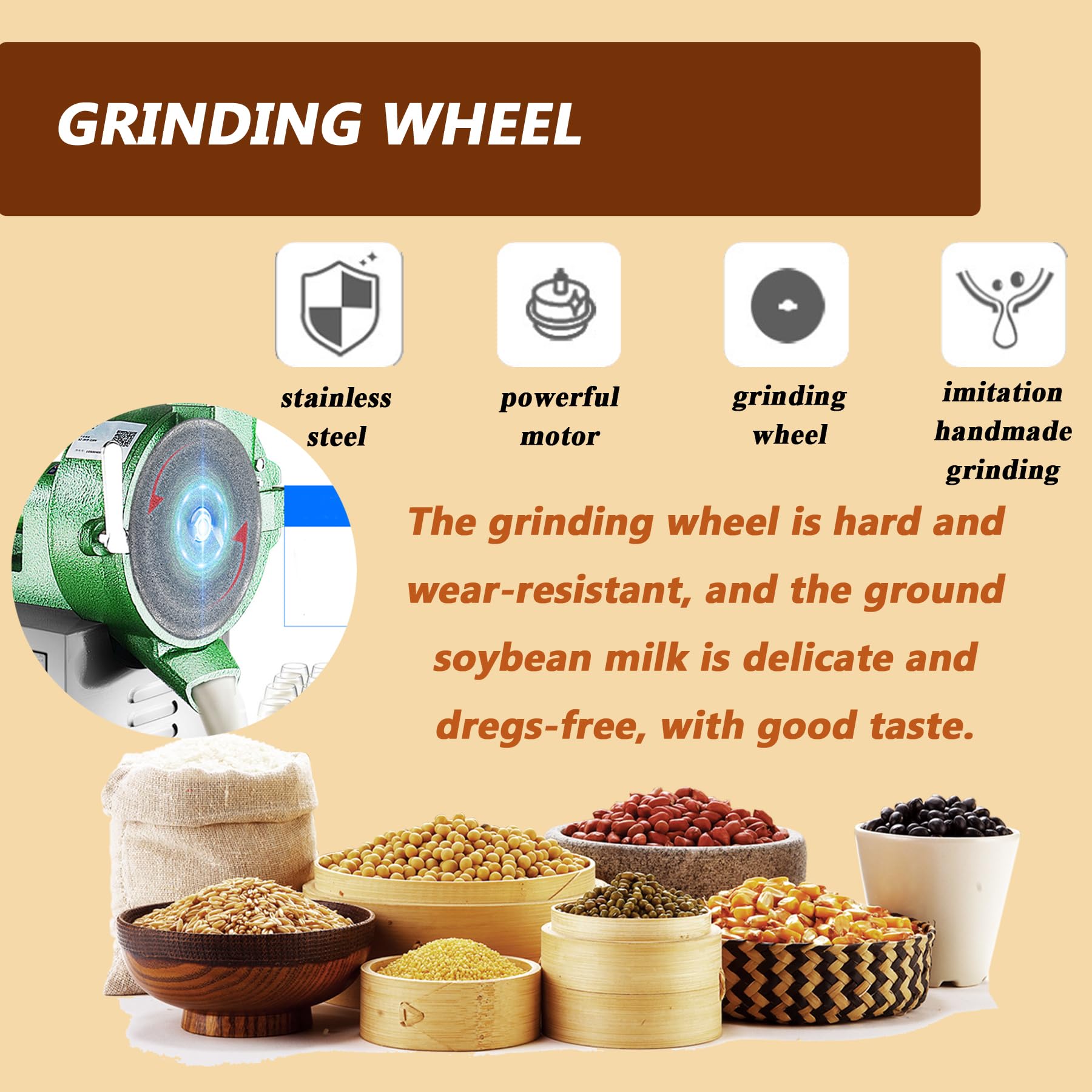 Commercial Electric Grain Grinder 110V - Heavy Duty Corn & Soybean Grinding Machine for Wet/Dry Ingredients - Adjustable Thickness - Perfect for Bakeries, Restaurants & Home Kitchens