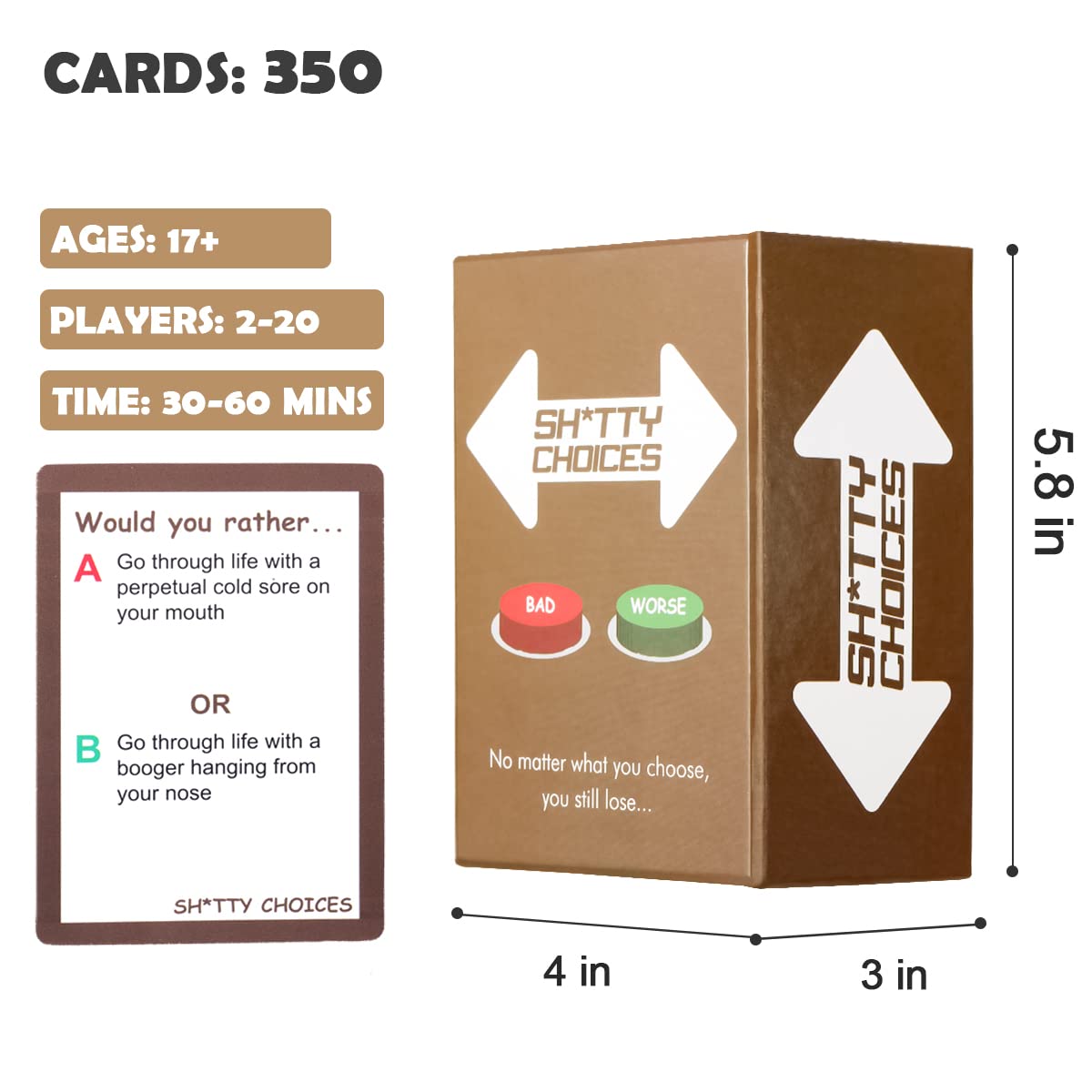 Shitty Choices Card Game - Fun Adult & Family Party Card Game for Game Nights, Social Gatherings & Drinking Games | Hilarious Conversation Starter for Parties