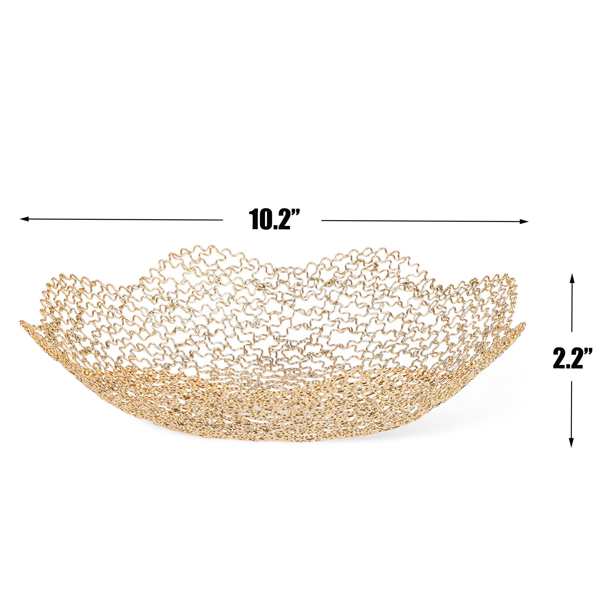Gold Decorative Dish for Home Decor - Vegetable Fruit Bowl Basket for Kitchen Counter, Dining Table & Living Room Centerpiece | Elegant Serving Tray for Parties, Weddings & Holiday Decorations (Gold)
