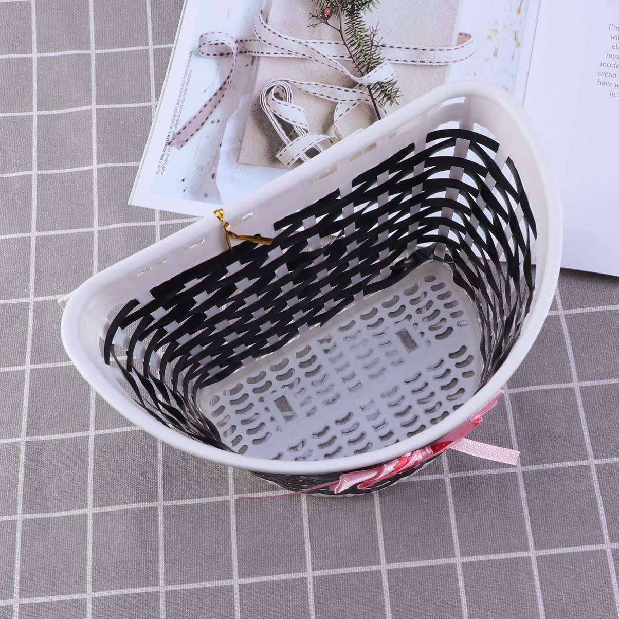 LIOOBO Kids Bicycle Scooter Basket - Handmade Plastic Knitted Bow Front Bag with Bike Bell for Boys & Girls - Perfect for School, Park Rides & Outdoor Adventures