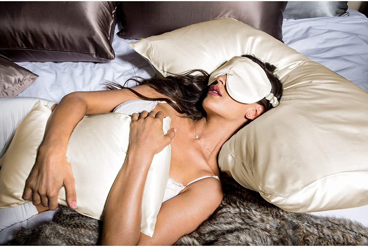 Luxury Satin Pillowcase - Soft & Smooth Charmeuse Case for Boudoir, Bedroom, Travel - Cream Color for Better Sleep & Hair Care