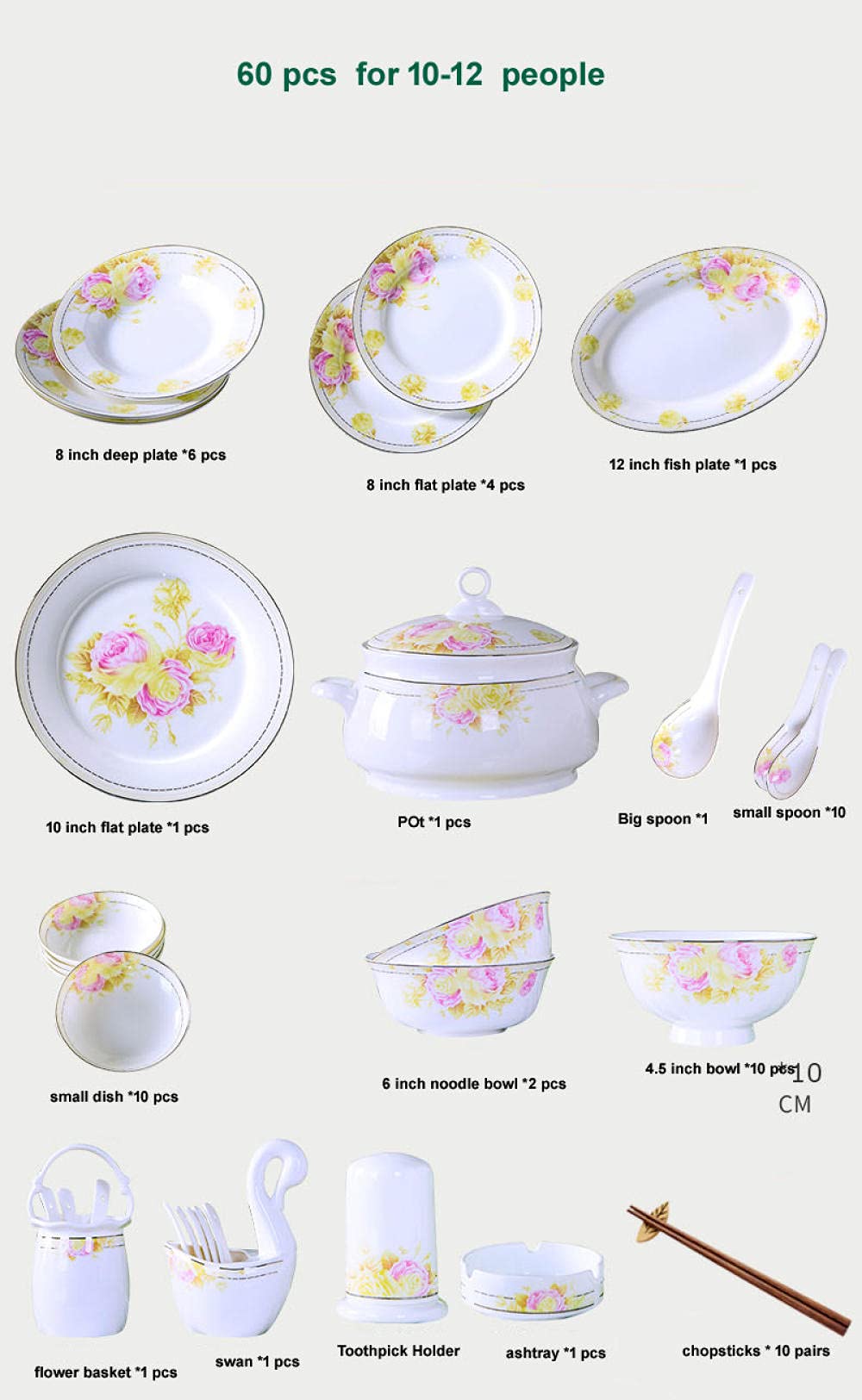 60-Piece Jingdezhen Ceramic Dinnerware Set - Chinese Soup Bowls, Salad Plates, Noodle Dishes & Tableware for Asian Cuisine | Perfect for Home Dining, Restaurants & Gifts