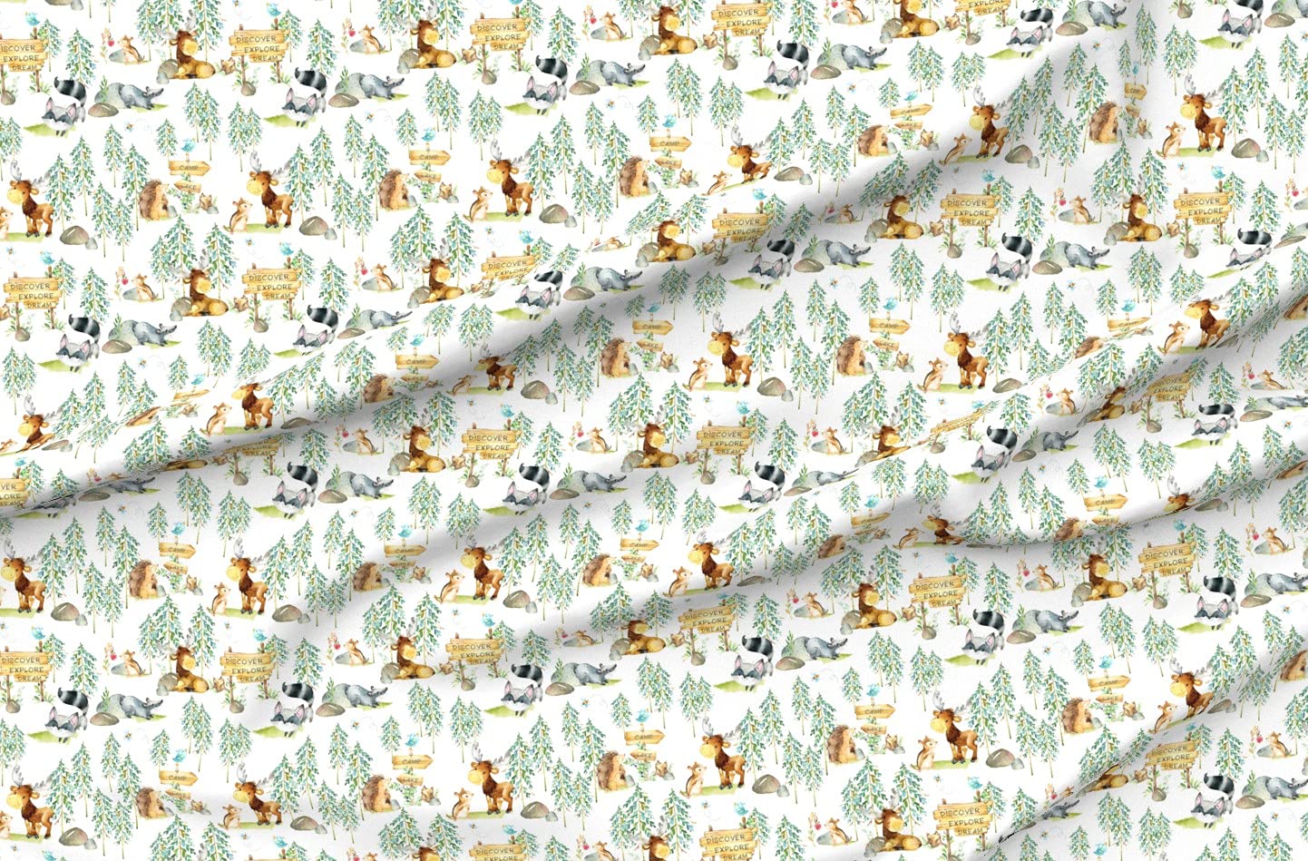 Woodland Adventure Animal Print Minky Fabric by The Yard - Moose, Fox, Deer, Bear, Hedgehog, Squirrel & Raccoon Scale Design - Perfect for Sewing Baby Blankets, Quilt Backing & Plush Toys | Soft & Durable Fabric for Nursery Decor & DIY Projects
