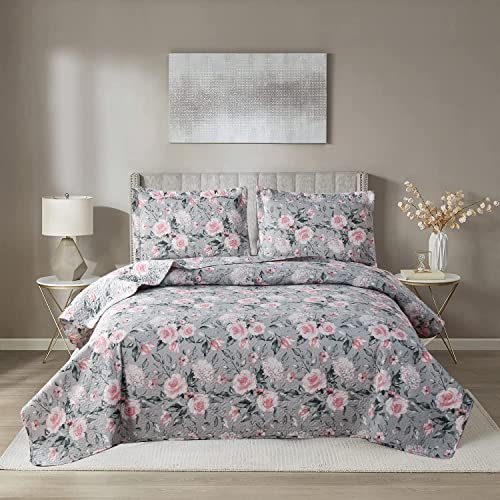 Pink Floral Grey Leaves