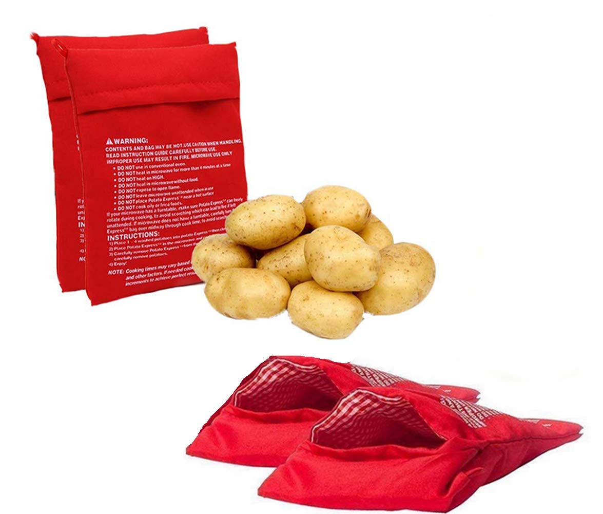 4PCS Reusable Microwave Potato Bags for Baking - Quick 4-Minute Cooking, Red Potato Pouch for Perfect Baked Potatoes | Ideal for Kitchens, Camping & Quick Meals