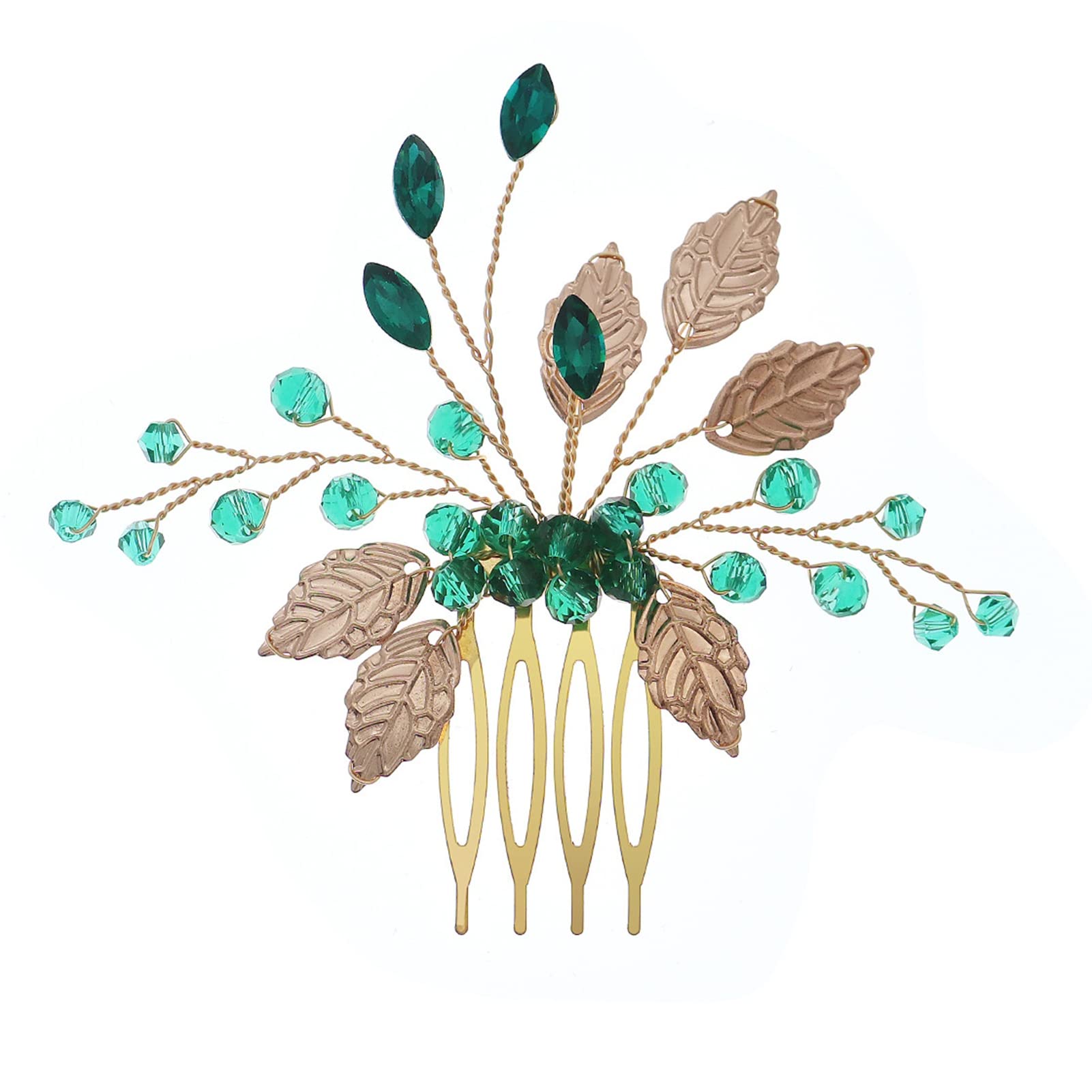 Tuelaly Rhinestone Hair Comb for Women - Faux Crystal Leaf Decor with Pointed Teeth, Anti-Slip Lightweight Bridal Hair Accessory (Gold) - Perfect for Weddings, Prom, Parties & Special Occasions