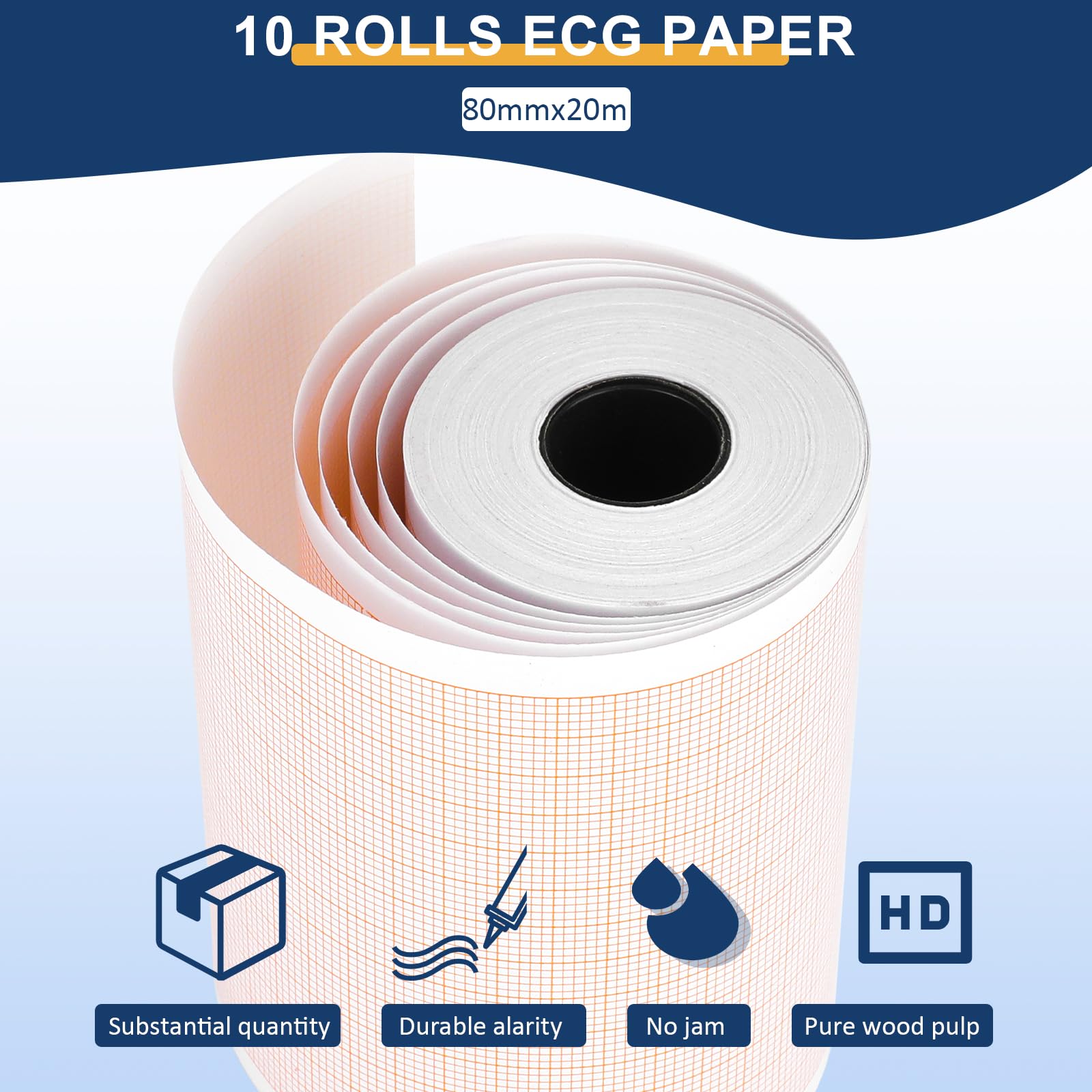 ECG Paper Roll - 10 Pack Thermal EKG Paper, 80mm x 20m ECG Recording Paper for ECG Machines - Perfect for Hospitals, Clinics & Home Health Monitoring