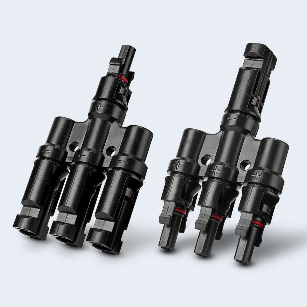 1 Pair 3-in-1 Waterproof T Branch Cable Connectors for Solar PV Panels - MC4 Male & Female Connectors - Ideal for Solar Panel Wiring, Off-Grid Systems, and RV Solar Installations