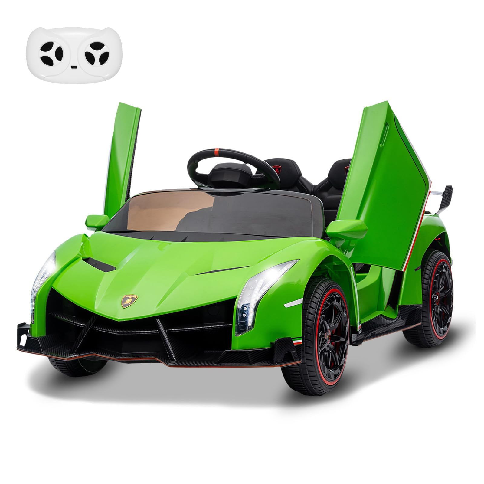 GARVEE 12V Kids Electric Ride On Car - Licensed Lamborghini Veneno Toy with Parent Remote Control, Scissor Doors & LED Lights | 3 Speed Modes, Built-in Music & Rocking Function | Battery Powered Toy Car for Boys & Girls (Green) - Perfect for Birthday Gifts, Outdoor Play & Backyard Fun