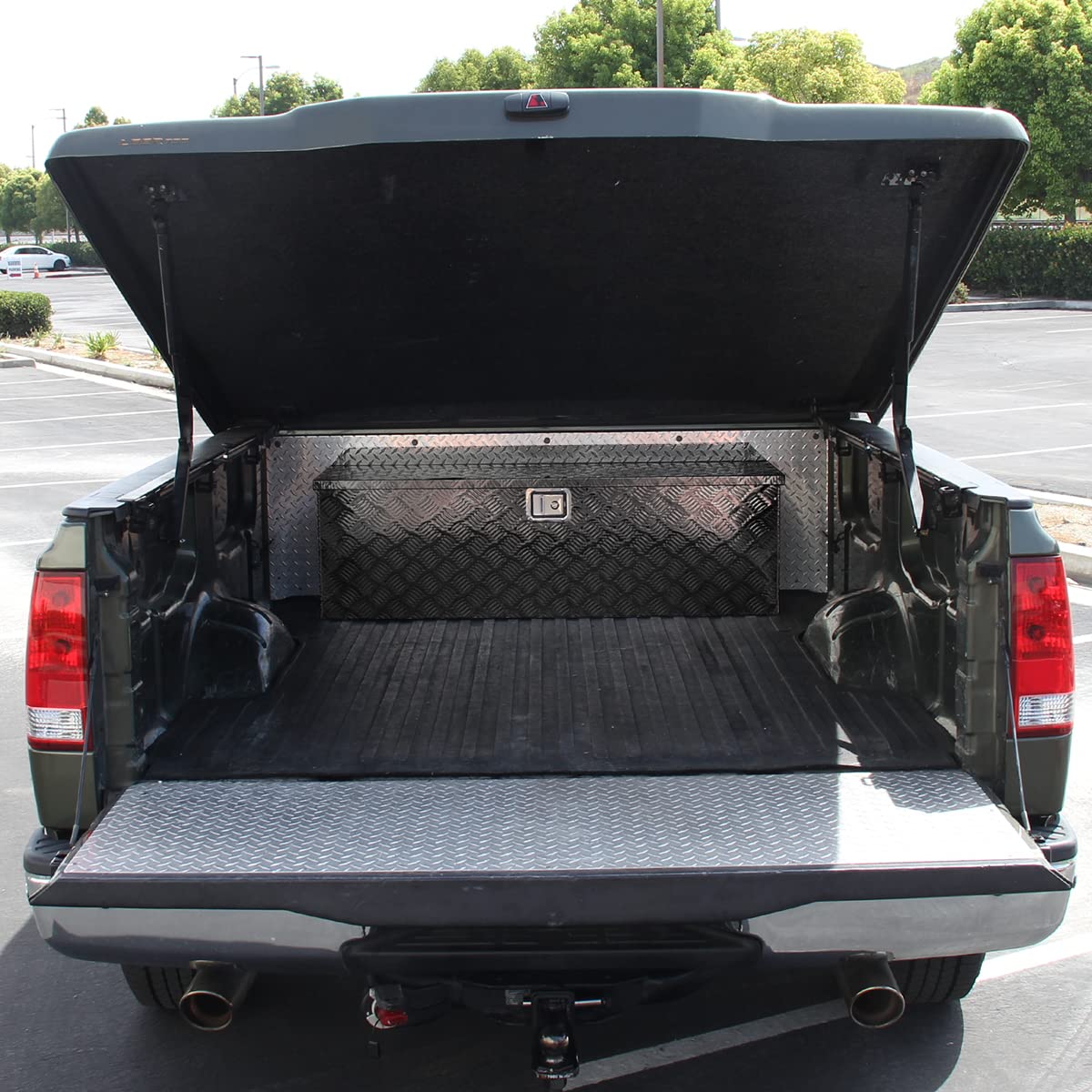 Heavy Duty Black Aluminum Tool Box for Trucks & Trailers - Fits 49x15x15 Inches, Secure Storage for Flat Beds & Pickups - Perfect for Construction, Farming & Outdoor Work Gear