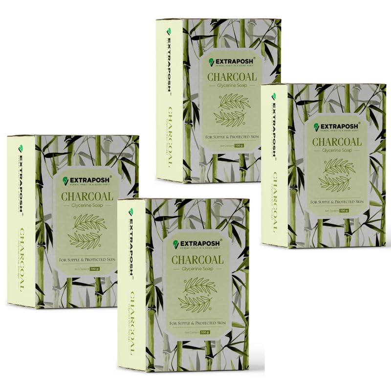 EXTRAPOSH Charcoal Soap Bar - 4 Pack for Deep Cleansing & Detoxifying - Natural Skin Care for Acne, Blackheads & Oily Skin - Perfect for Daily Face & Body Wash Routine