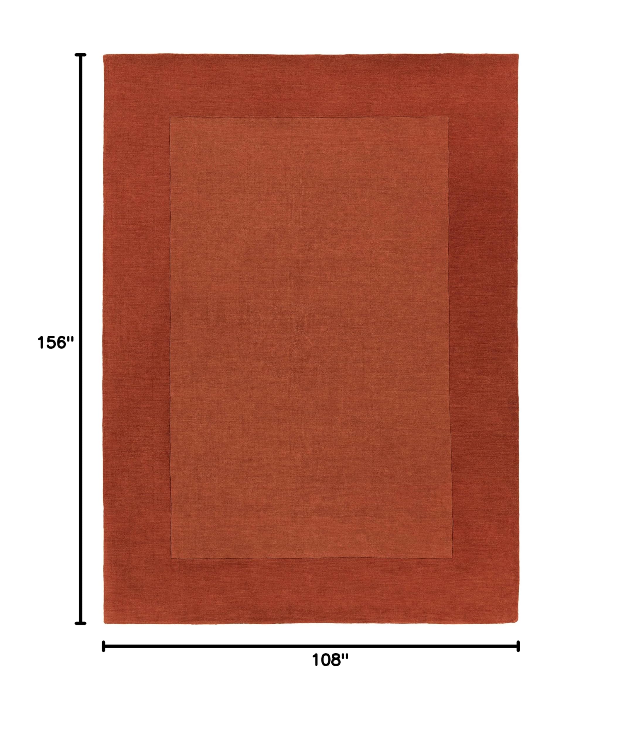 Hauteloom Lowmansville Wool Area Rug for Living Room & Bedroom - Solid Border Design in Red - 9' x 13' - Soft & Durable Floor Covering for Home Decor