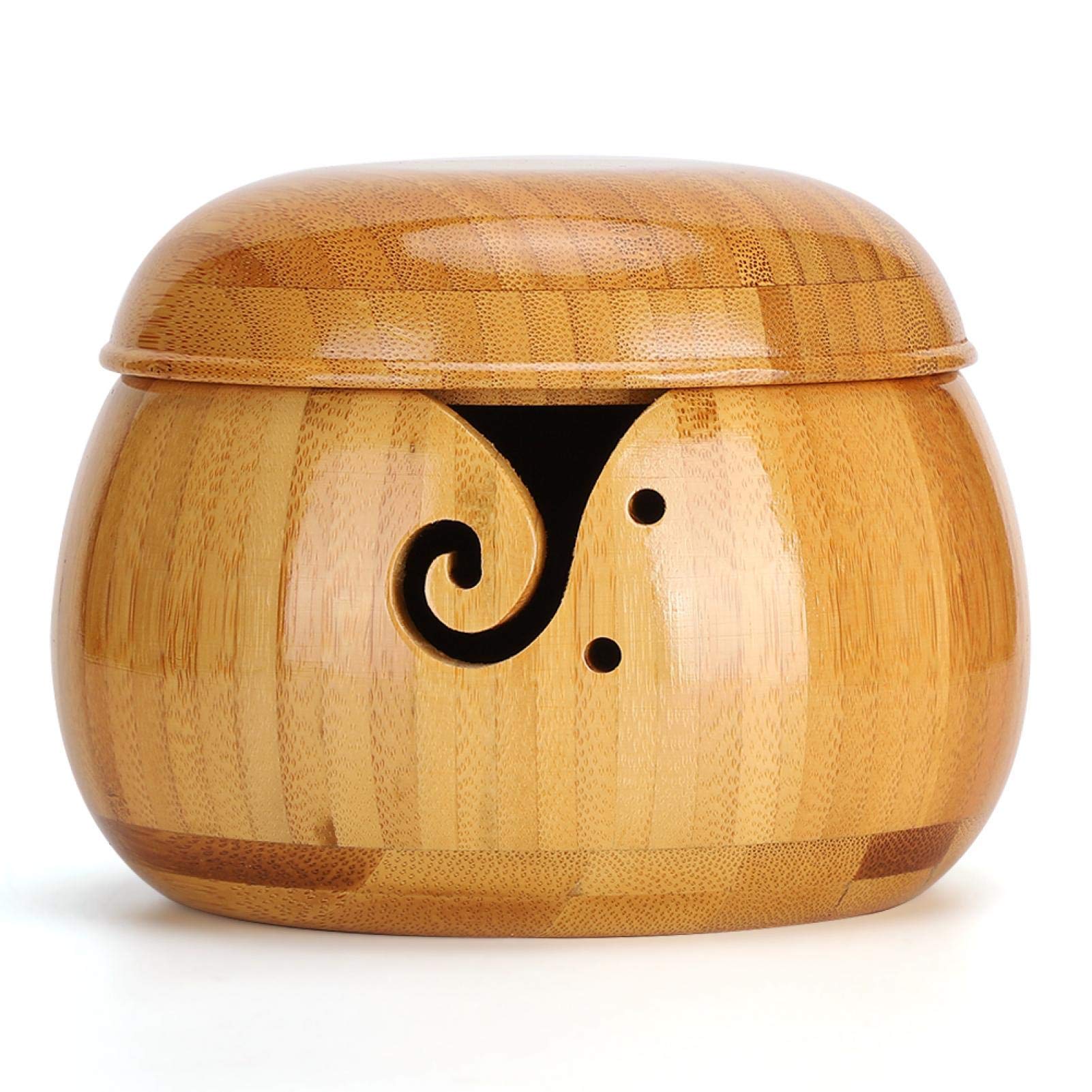 Yangsense Wooden Yarn Bowl with Lid - Handcrafted Knitting Yarn Holder for Crochet & Craft Projects - Perfect for Organizing Yarn Balls While Knitting at Home or On-The-Go