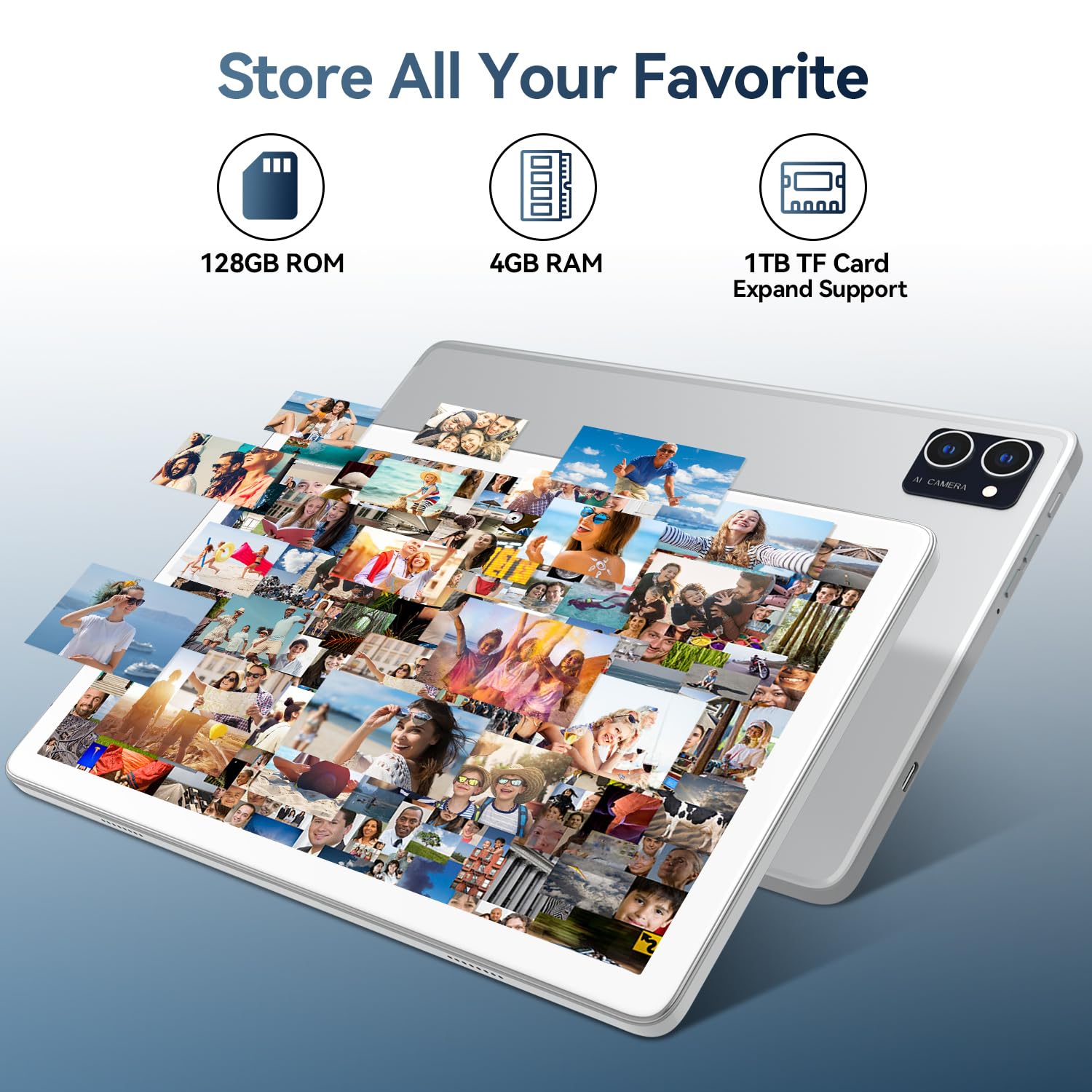 2025 Latest 10-inch Android Tablet with Keyboard - Octa-Core 5G WiFi, 128GB ROM + 8GB RAM + 1TB Expandable Storage, 13MP Dual Camera, Bluetooth, GPS, HD Touchscreen - Perfect for Work, Study & Entertainment