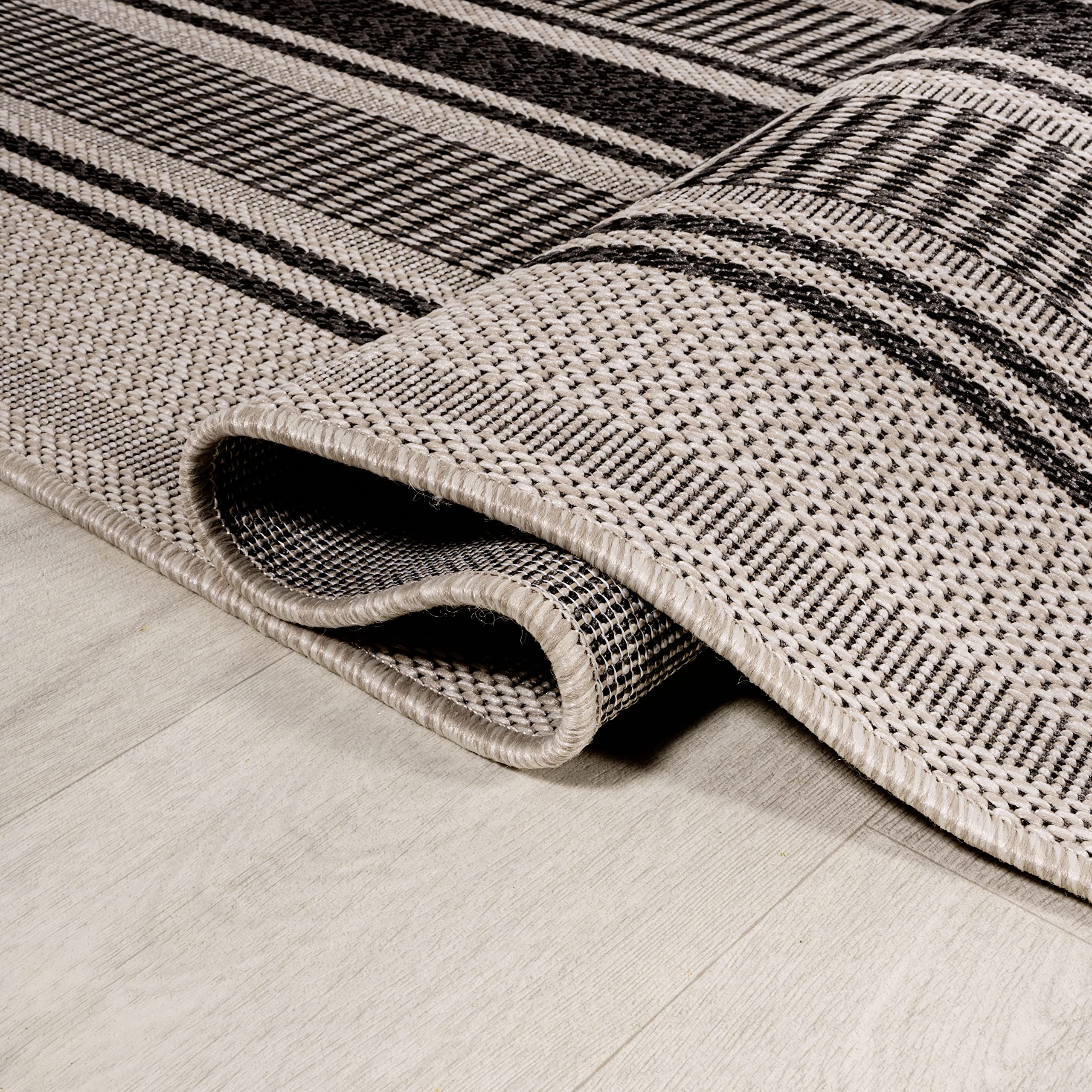 JONATHAN Y SMB202D-8 Modern Double Stripe Indoor/Outdoor Area Rug - Rustic Farmhouse Design, Easy to Clean, Non-Shedding, Black/Beige, 8' x 10' - Perfect for Bedroom, Kitchen, Backyard & Patio Decor