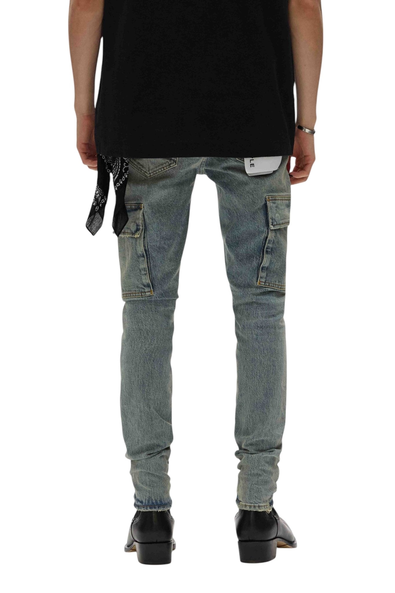 Purple Brand P001 SCPL Skinny Cargo Pants for Men - Light Indigo Wash | Comfortable Stretch Denim with Multiple Pockets | Perfect for Casual Wear, Street Style & Outdoor Adventures