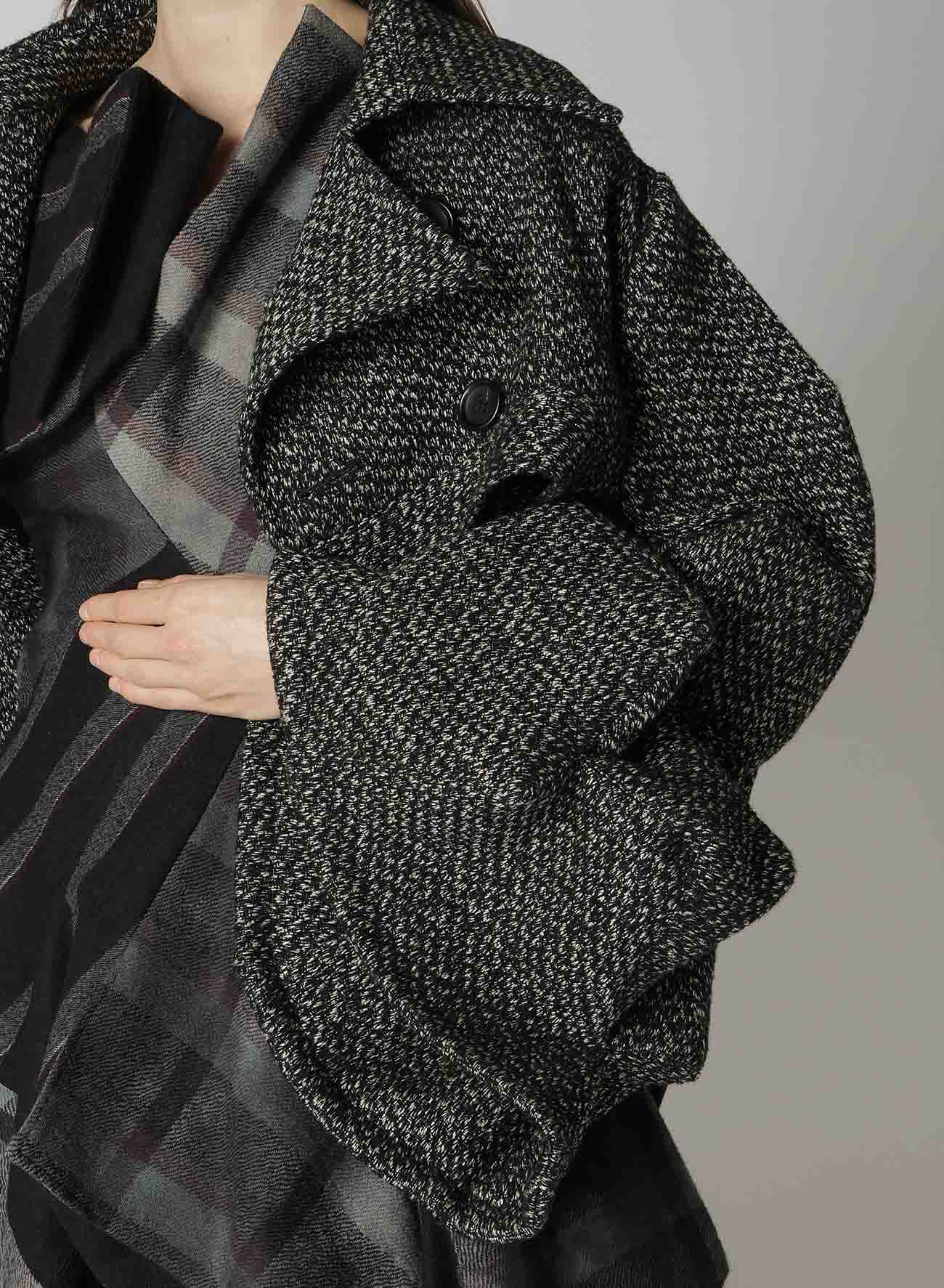 DOBBY HEATHER TWEED BOX D SLEEVES DOUBLE F SHORT JACKET - Women's Fashion Tweed Blazer for Office, Business, and Casual Wear