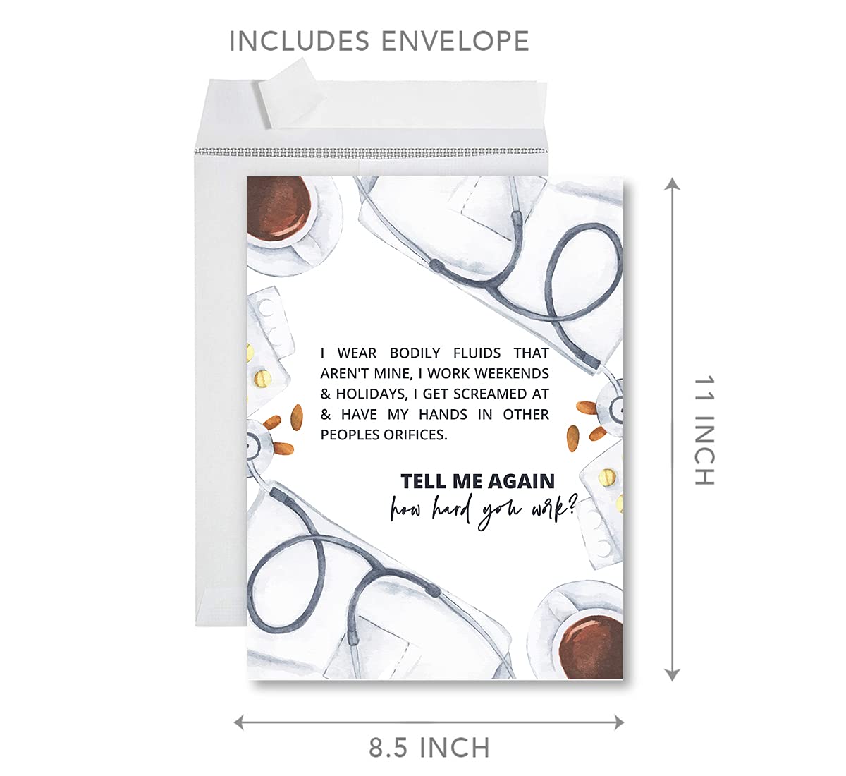 Funny National Caregivers Day Jumbo Card - 8.5 x 11 Inch Blank Greeting Card with Envelope - Caregiver Appreciation Thank You Card (1-Pack) - Perfect for Nurses, Doctors & Healthcare Worker Gifts
