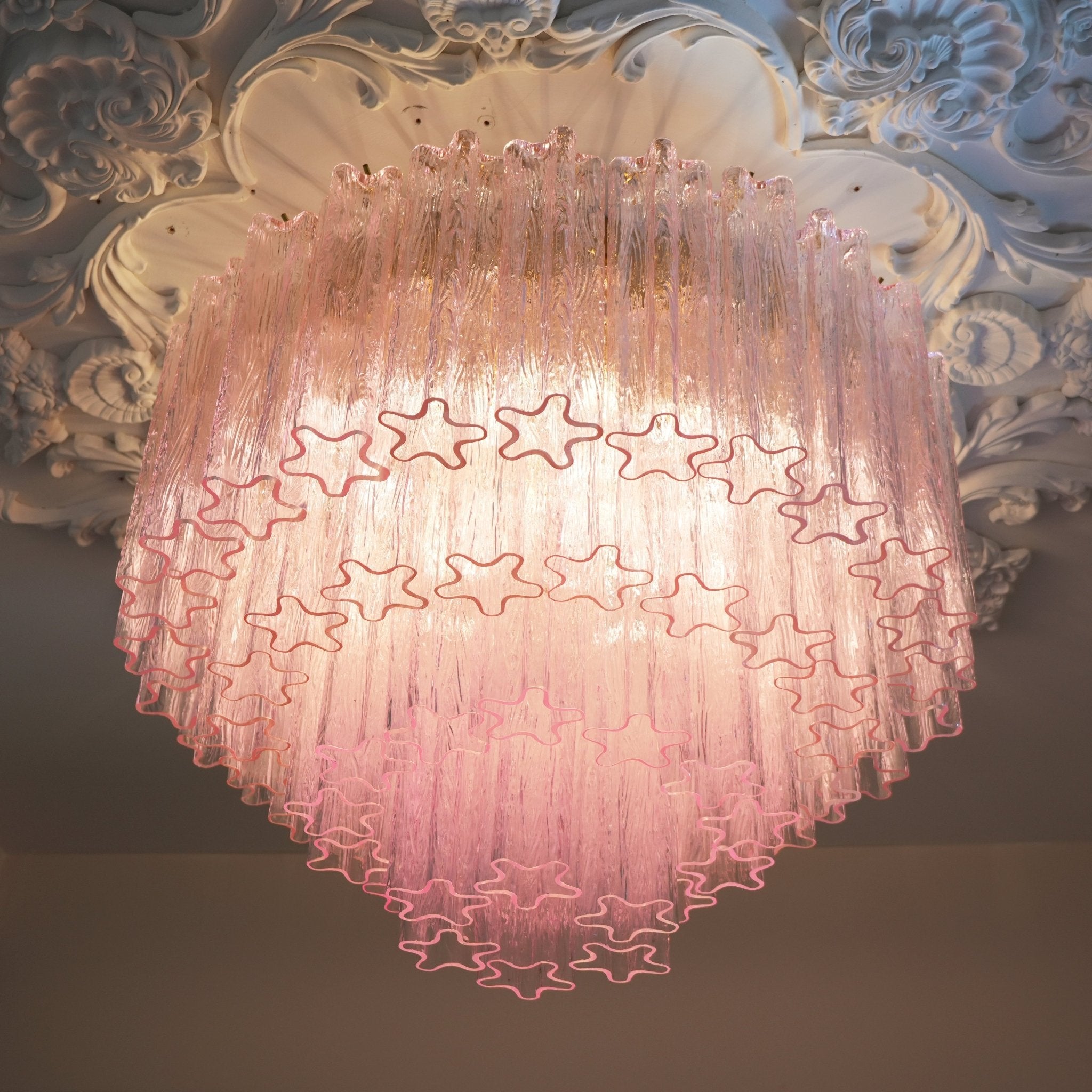 Murano Pink Glass Ceiling Light Fixture - Handcrafted Venetian Style Chandelier for Dining Room, Bedroom & Living Room Decor