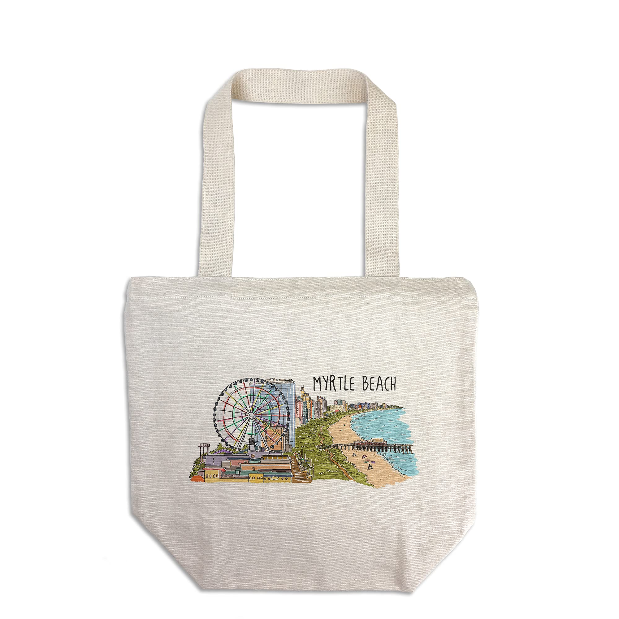 **Lantern Press Myrtle Beach South Carolina Line Drawing Tote Bag - 100% Cotton Canvas Reusable Shopping Bag for Beach, Grocery & Travel**