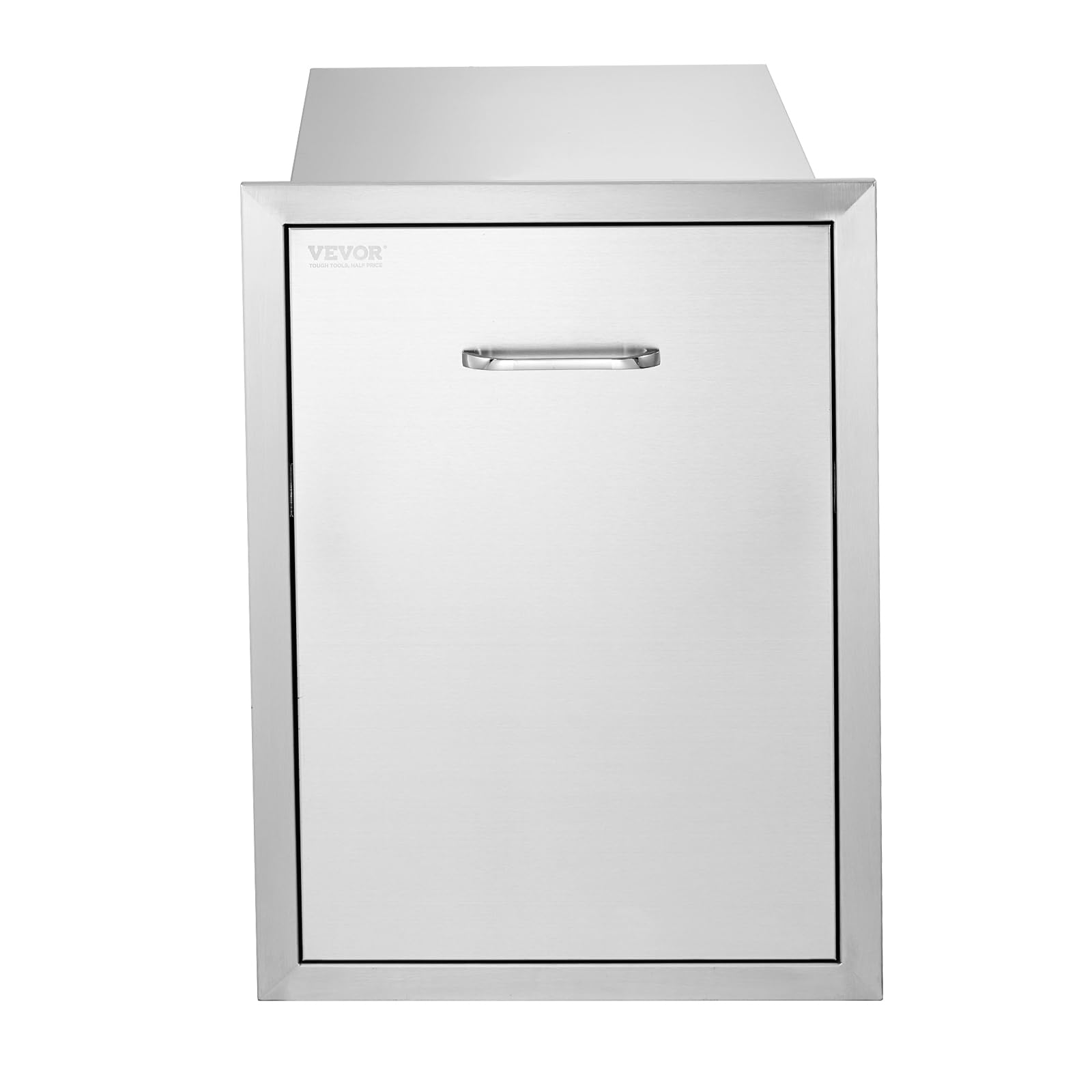 Vevor 17.7x22.8 Inch Stainless Steel Pull Out Trash Drawer with Handle - Raised Style Trash Bin with Pull-Out Tray for Outdoor Kitchen, BBQ Island, Patio, Lawn & Garden - Perfect for Waste Disposal in Outdoor Cooking Areas and Backyard Entertaining