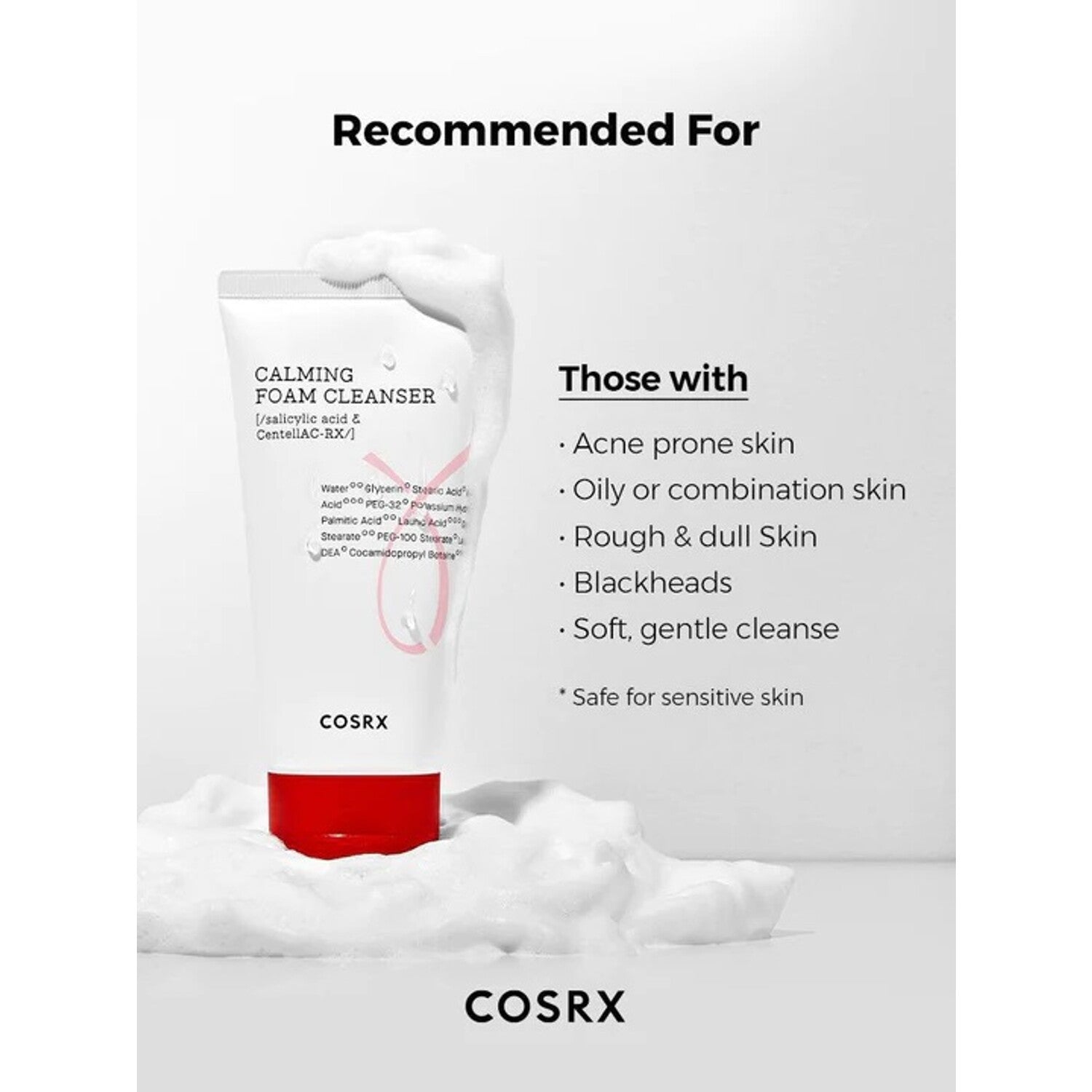 COSRX AC Collection Calming Foam Cleanser 150ml - Gentle Face Wash for Acne-Prone Skin, Oil Control & Soothing Care - Perfect for Daily Skincare Routine & Sensitive Skin Types