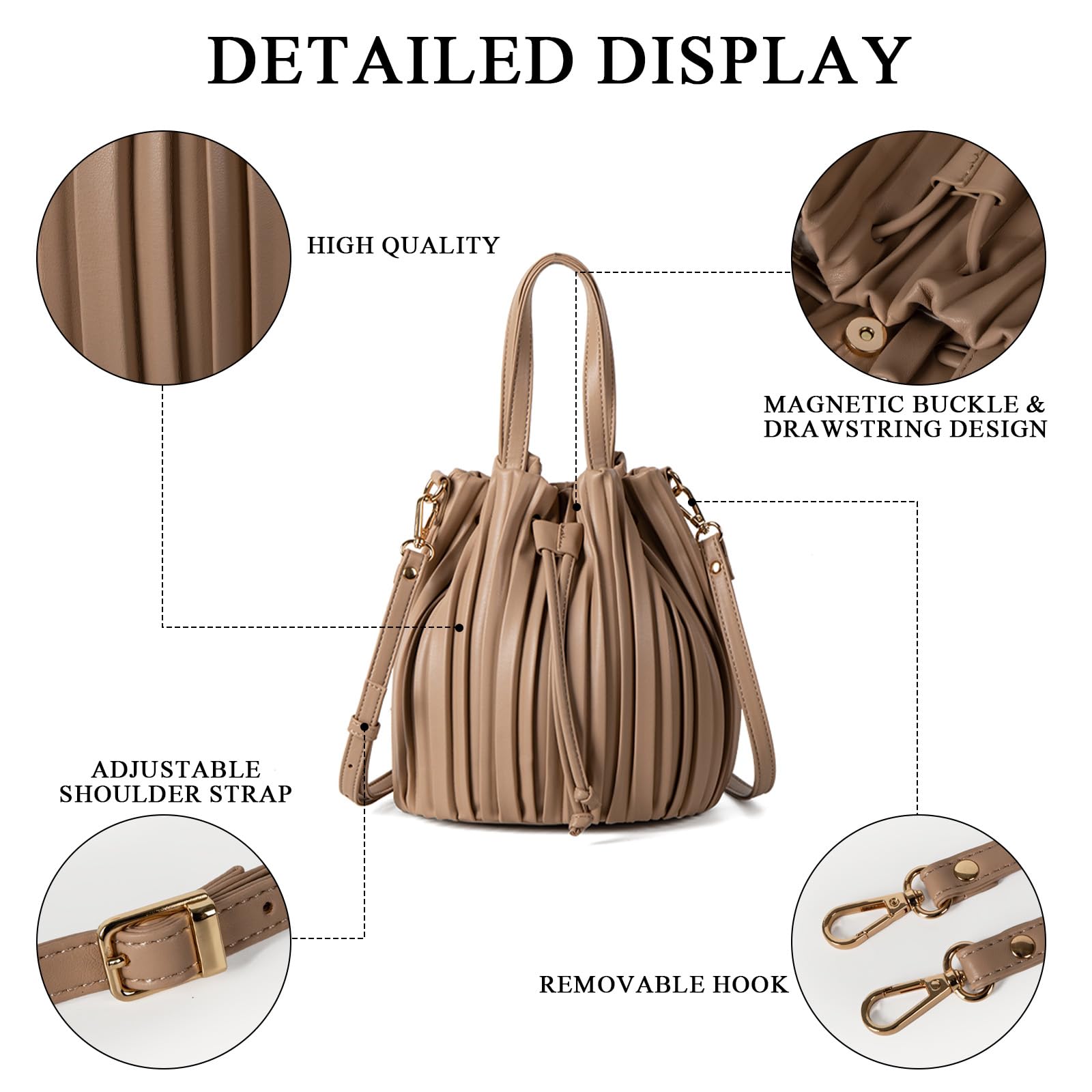 Stylish Mini Leather Bucket Bags for Women - Drawstring Crossbody Purse & Pleated Shoulder Handbag | Perfect for Daily Use, Travel & Shopping
