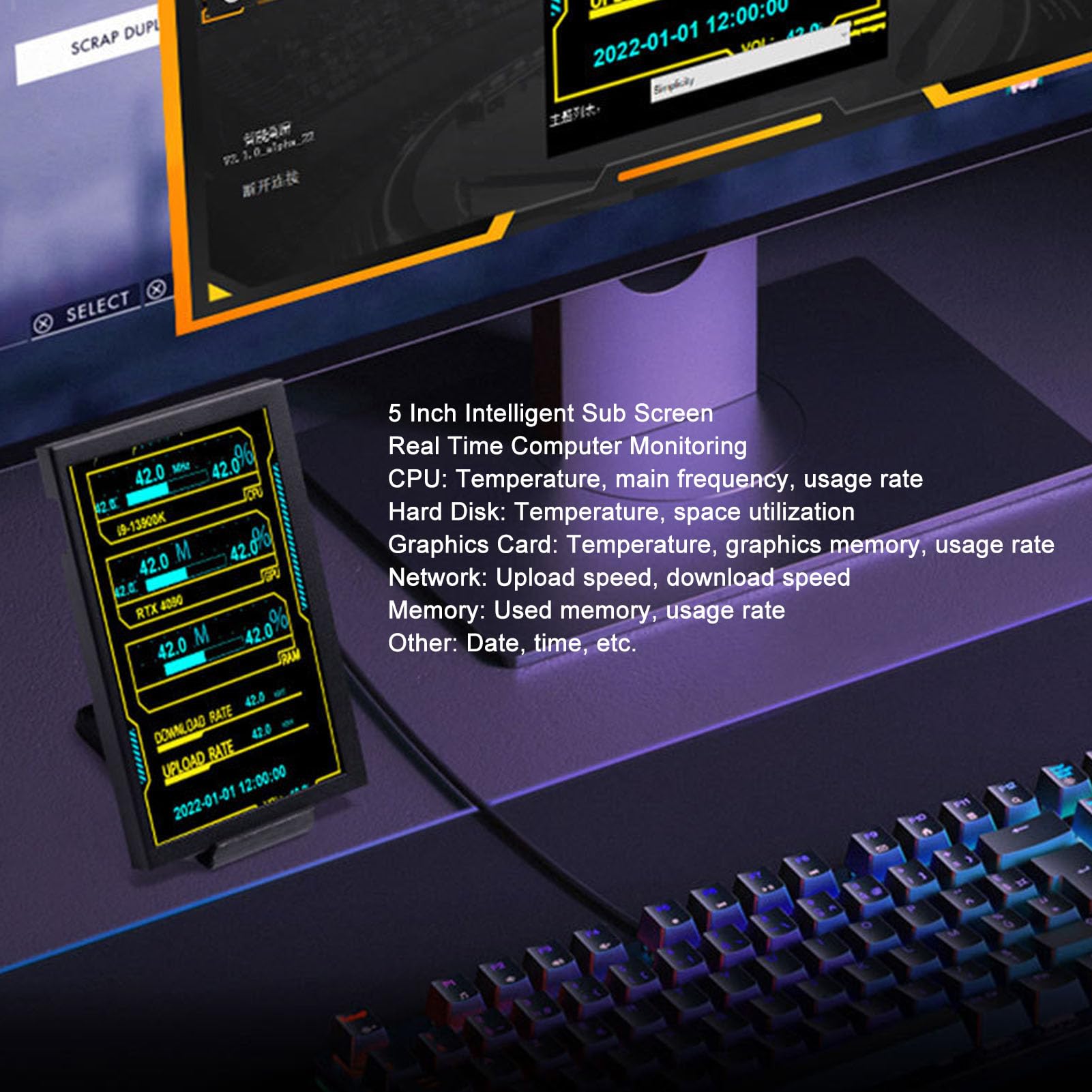 Fockety 5 Inch IPS USB Mini Screen - AIDA64 PC CPU RAM HDD Data Monitor with 800x480 Resolution | Real-Time Computer Temperature Display & Sensor Panel | Perfect Secondary Screen for PC Case, Gaming Rigs, and Workstations