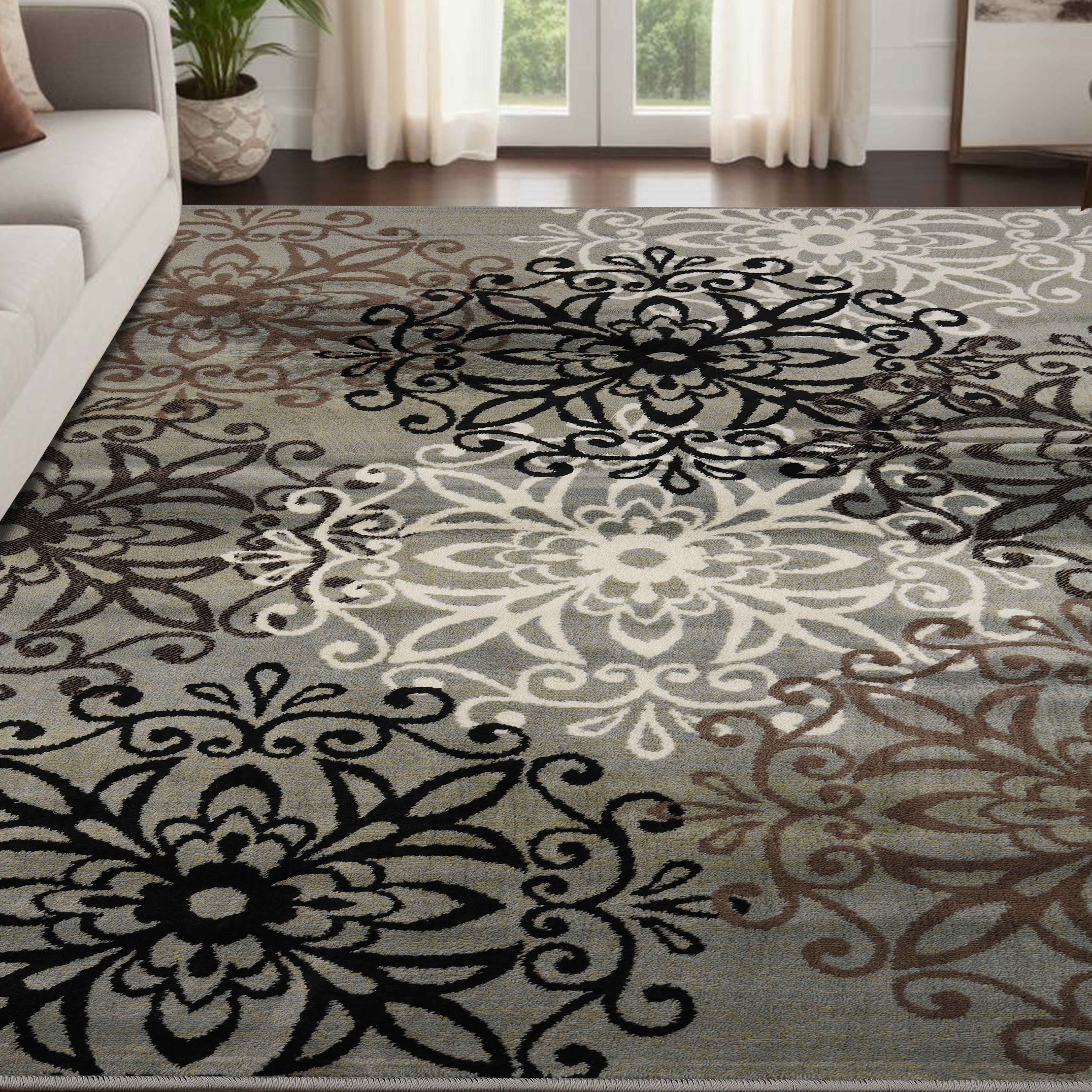Leigh Traditional Floral Scroll Indoor Area Rugs & Runner Rugs - Non-Slip Soft Living Room Bedroom Decor Carpet