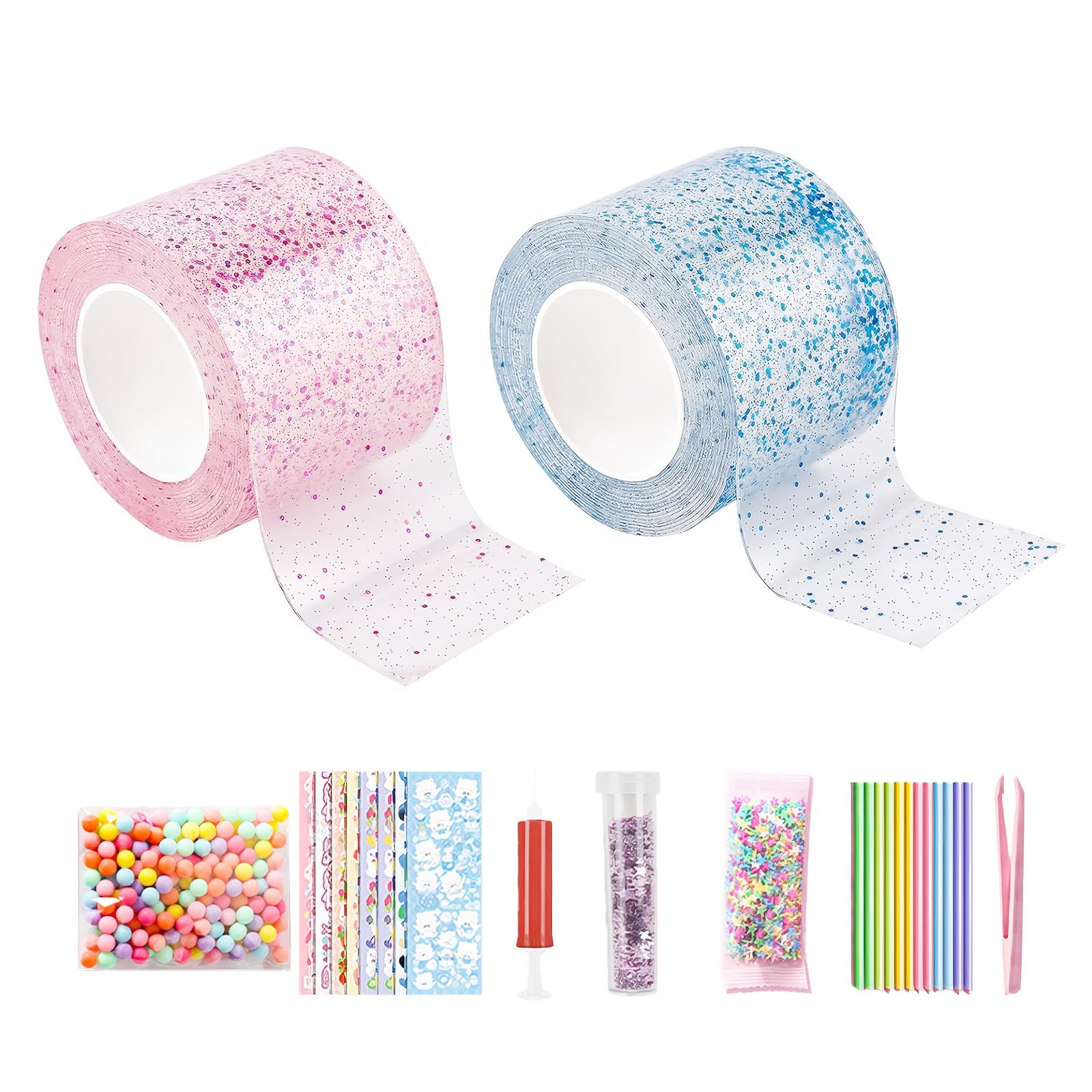 DHWEKU Nano Tape Bubbles Set for Kids - 2 Rolls Colorful Reusable Bubble Tape for DIY Bubble Games, Party Favors & Sensory Play | Fun Bubble Activities for Birthday Parties, Classroom Rewards & Family Bonding