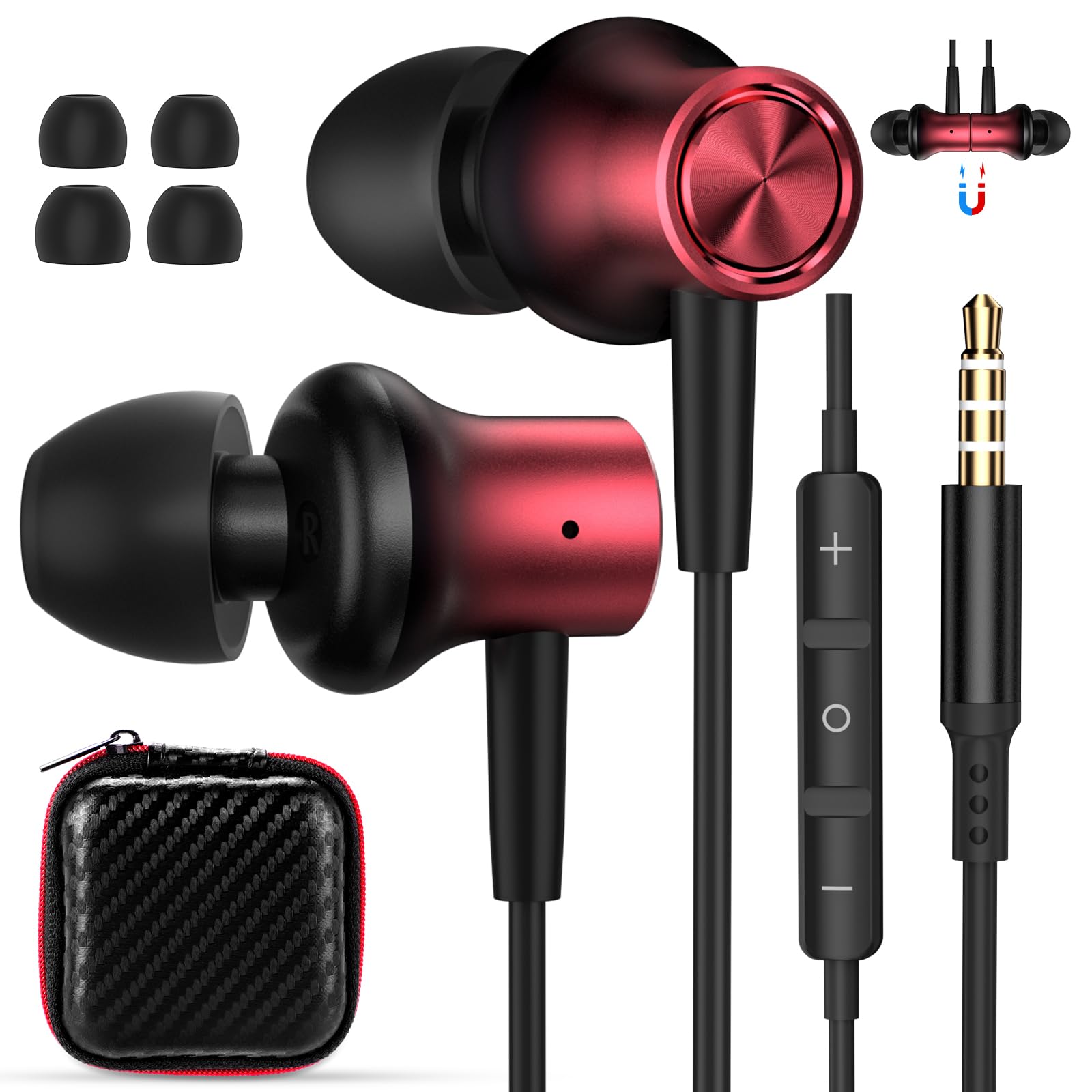 Magnetic Wired Earbuds with 3.5mm Jack - Noise Cancelling In-Ear Headphones for Chromebook, Laptop, PC, Samsung Galaxy A25/A15 5G & Kindle Fire HD 10/8/7 Plus - Perfect for Work, Study, Gaming and Travel
