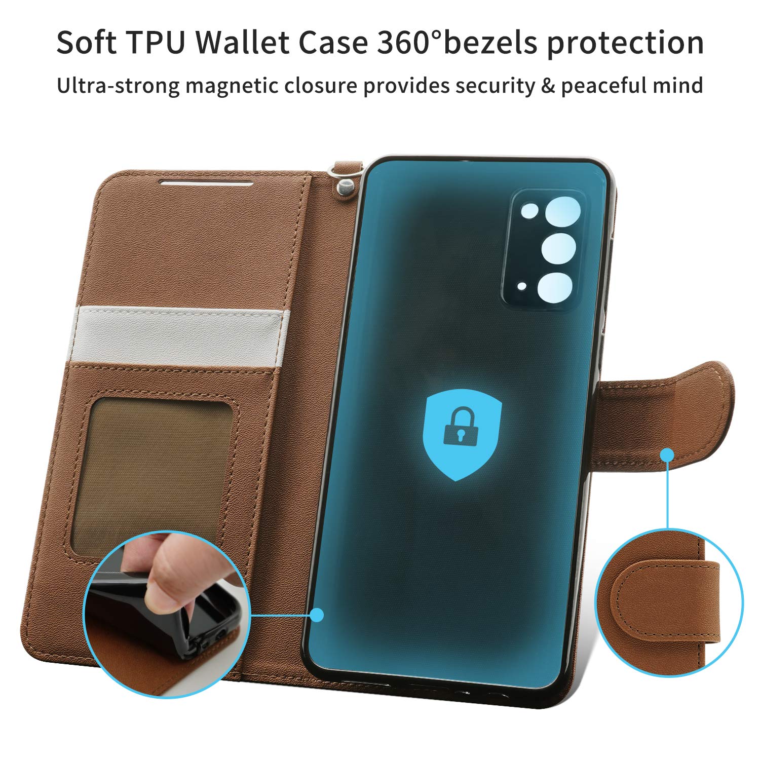 Samsung Galaxy Note 20 Case - PU Leather Wallet Phone Cover with Card Holder & Wrist Strap | Shockproof Protective Case for Note 20 5G (Brown) | Perfect for Business Travel & Daily Use