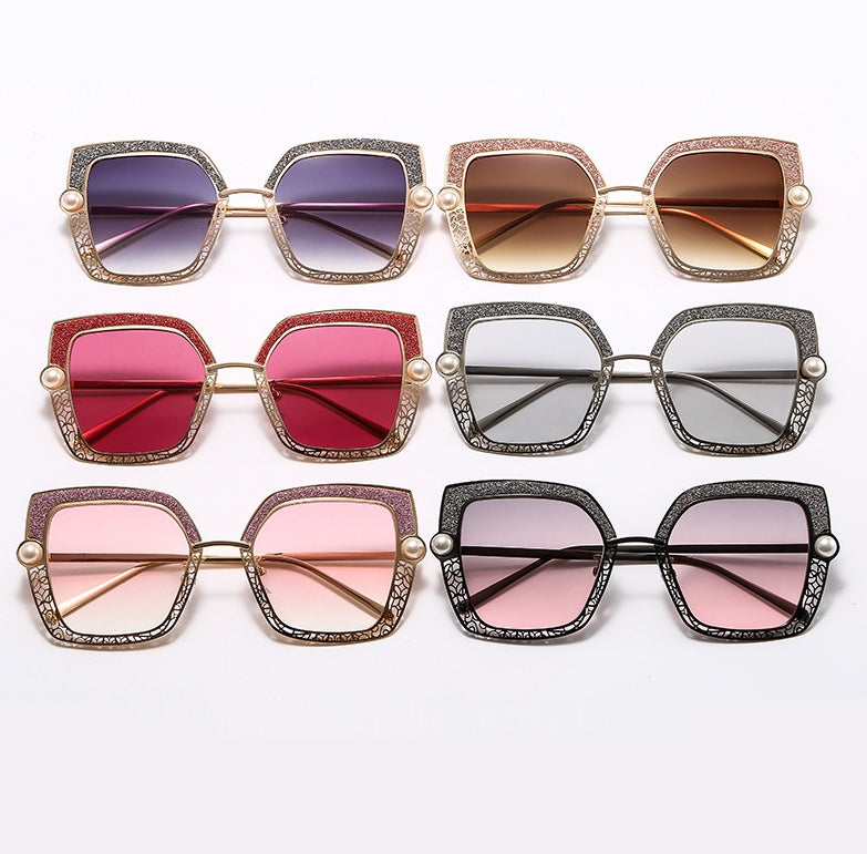 CCspace Women's Full Rim Square Cat Eye Sunglasses with Hollow Pearl Alloy Frame - Stylish UV Protection Shades for Beach, Driving & Outdoor Fashion
