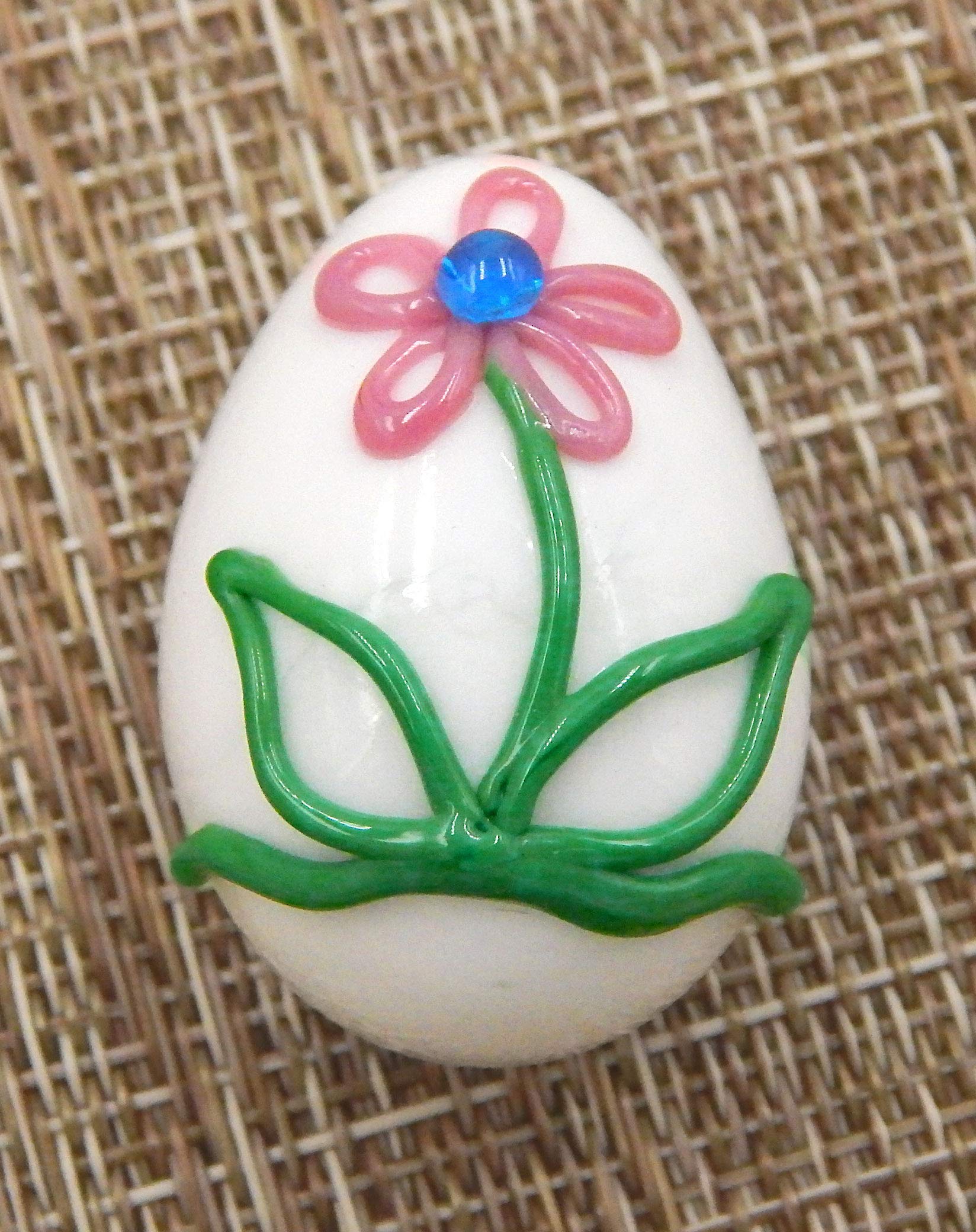 Handmade Art Glass Chocolate Egg Gift - Easter Decor with White Chocolate & Raspberry Flower - Perfect for Holiday Gifting, Home Decoration & Party Favors