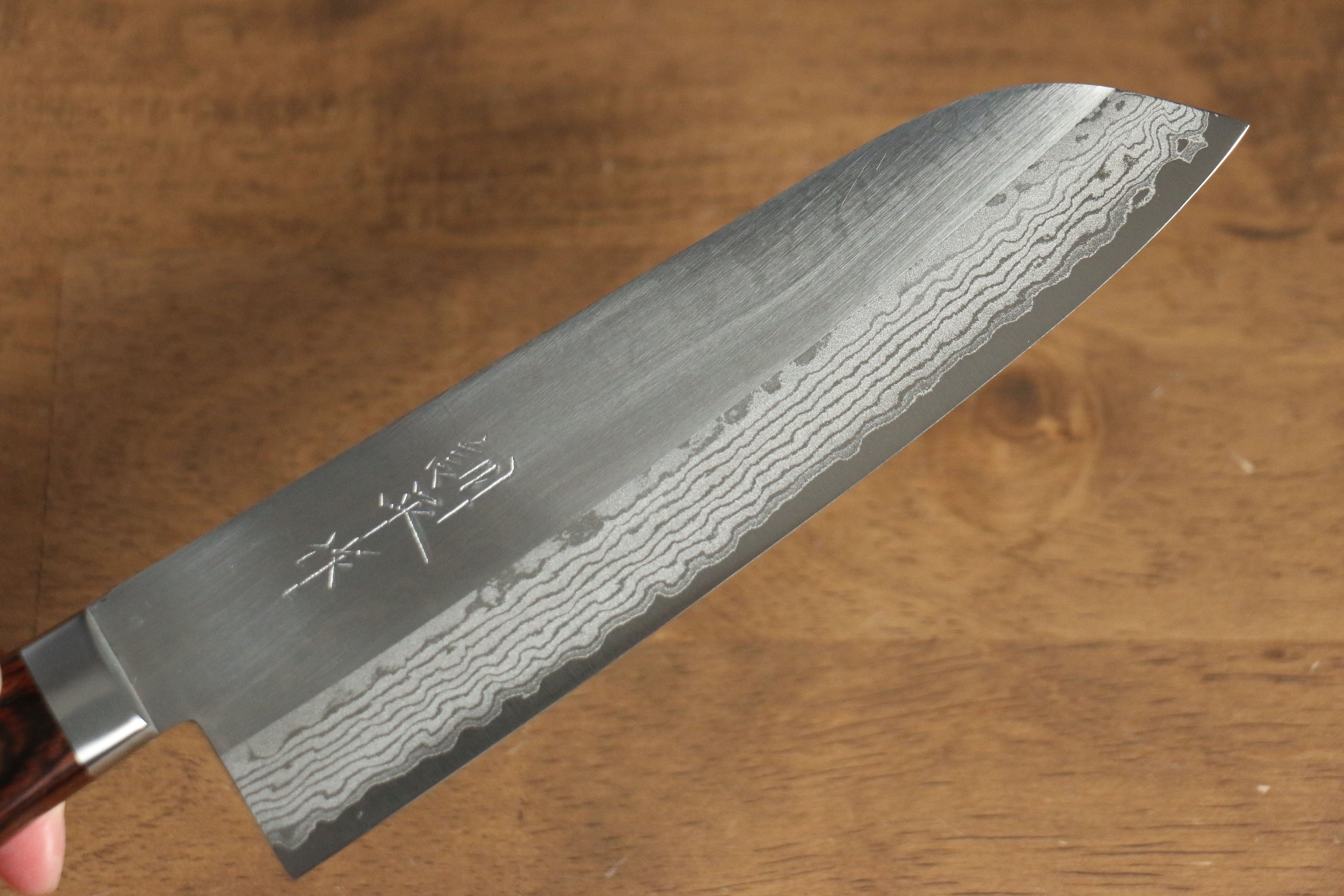 Kunihira Sairyu VG10 Damascus Santoku Knife 170mm with Mahogany Handle - Premium Japanese Kitchen Knife for Slicing, Dicing, and Chopping Vegetables, Meat, and Fish
