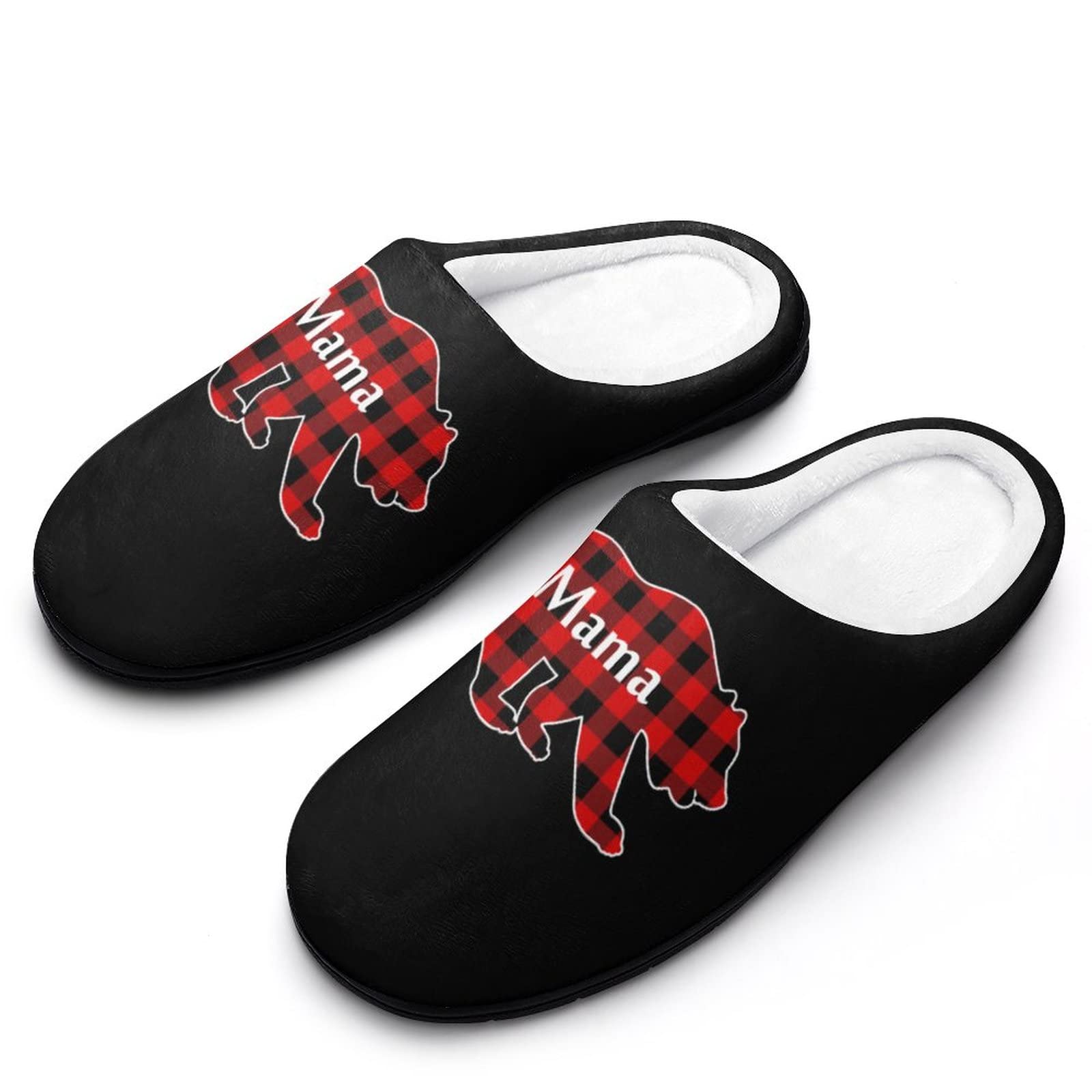 Plaid Mama Bear Men's Warm Non-Slip House Slippers - Cozy Indoor Shoes for Home, Travel, Spa & Hotel - Perfect for Winter Comfort and Relaxation