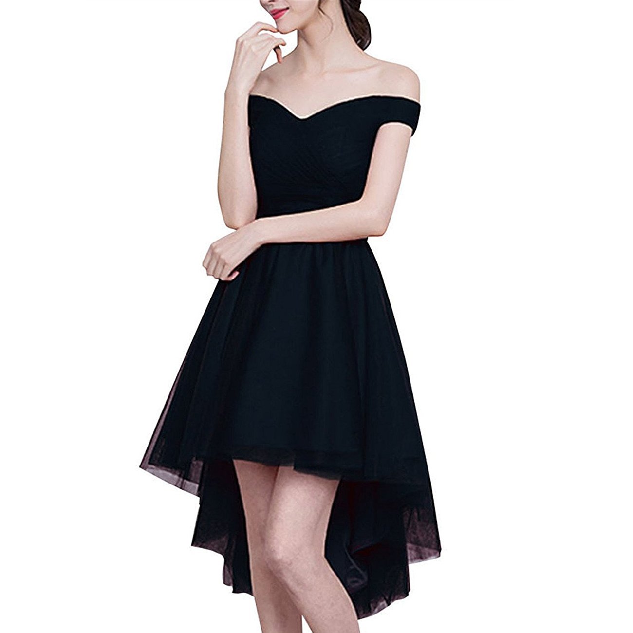 Elegant Off Shoulder Tulle Bridesmaid Dress for Women - High Low Hem Homecoming, Prom, Wedding Party Gown (Perfect for Formal Events, Evening Parties & Special Occasions)