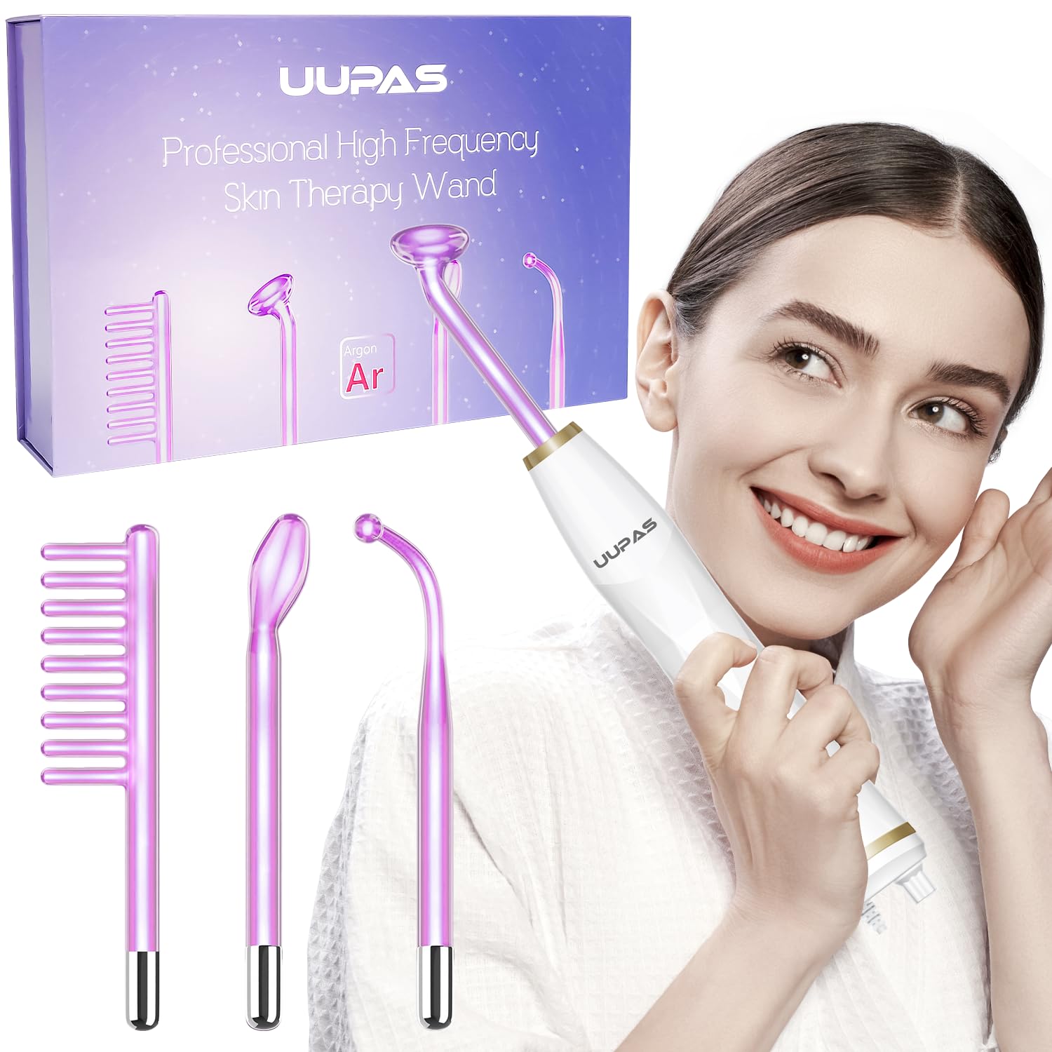 UUPAS High Frequency Light Therapy Wand for Face - Anti-Aging Facial Machine for Acne, Wrinkles & Skin Rejuvenation - At-Home Skincare Device for Spa-Like Treatments