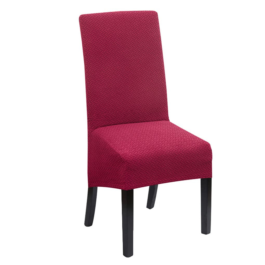 Qinhange Jacquard Stretch Spandex Elastic Dining Chair Covers - 6-Piece Set Burgundy Long Back Slipcovers for Kitchen & Banquet Chairs | Perfect for Home Dining, Restaurant, and Party Decor