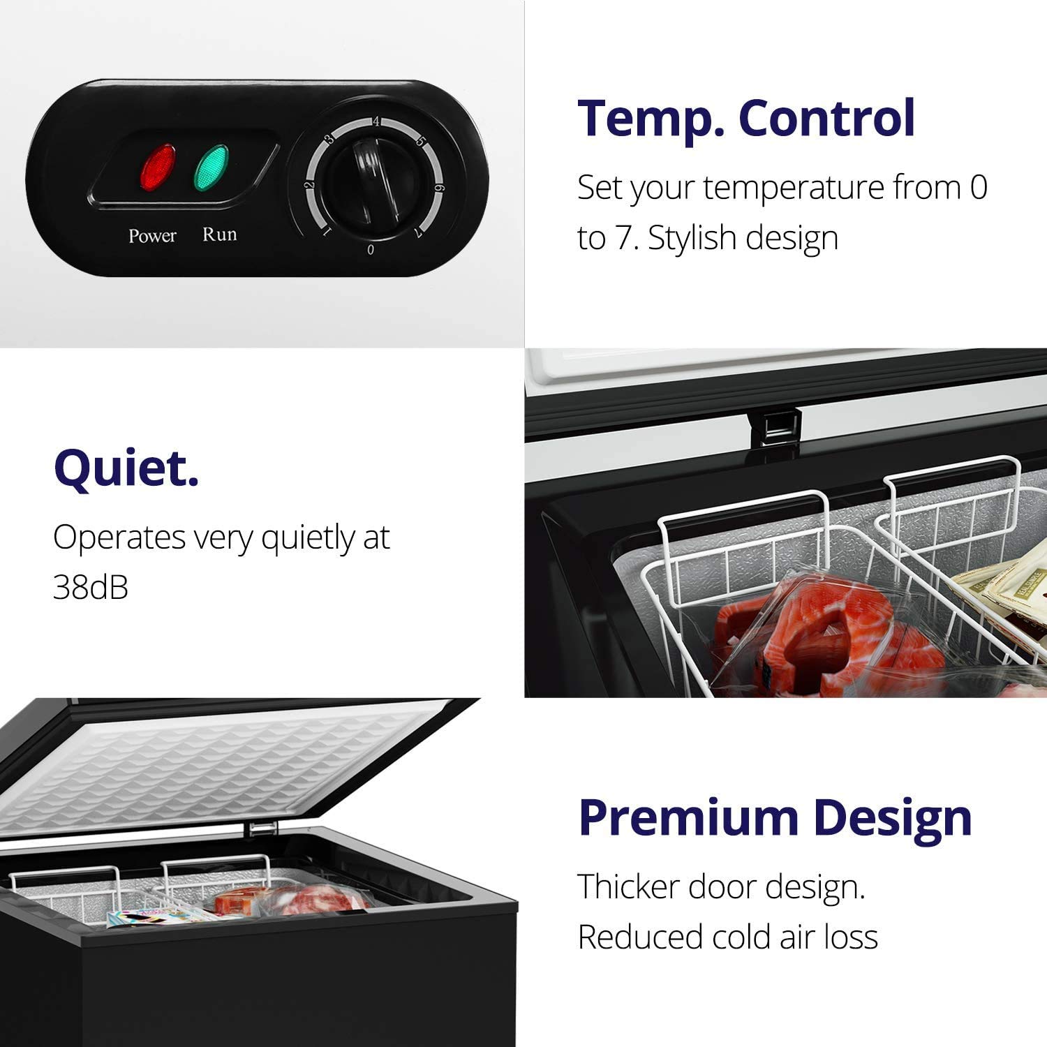 Northair 3.5 Cu Ft Compact Chest Freezer with 2 Removable Baskets - Ultra Quiet Operation & 7 Adjustable Temperature Settings - Perfect for Home, Garage, or Basement Storage - Black