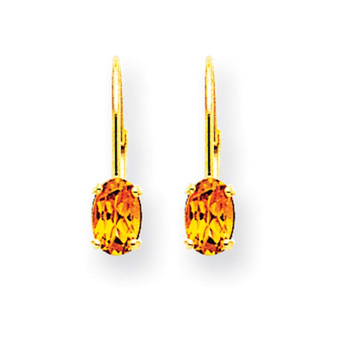 14K Yellow Gold Citrine Leverback Earrings – Elegant Dangling Gemstone Jewelry for Women, Perfect for Parties, Weddings & Special Occasions