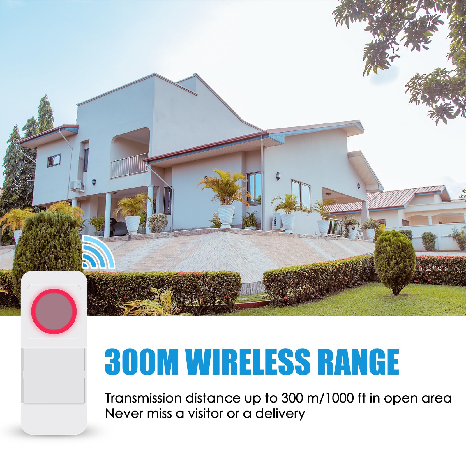 SURNICE Wireless Doorbell with LED Flash - IP44 Waterproof, 1000 FT Range, 38 Melodies, 4 Volume Levels - Ideal for Home, Office, and Apartment Security (Model 98282+90062)